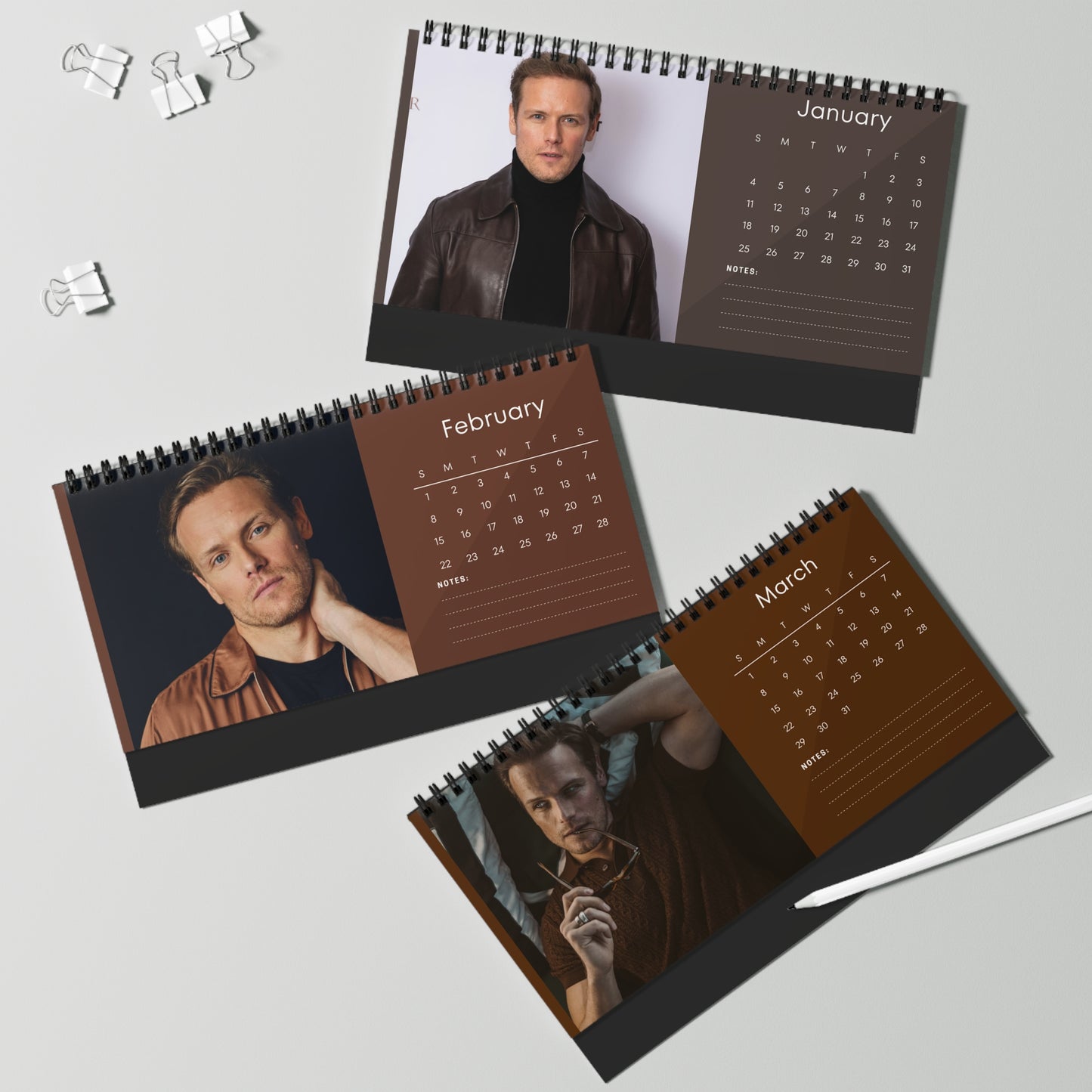 Sam Heughan 2026 Desk Calendar | Celebrity Photo Calendar | Premium Desk Accessory & Fan Gift