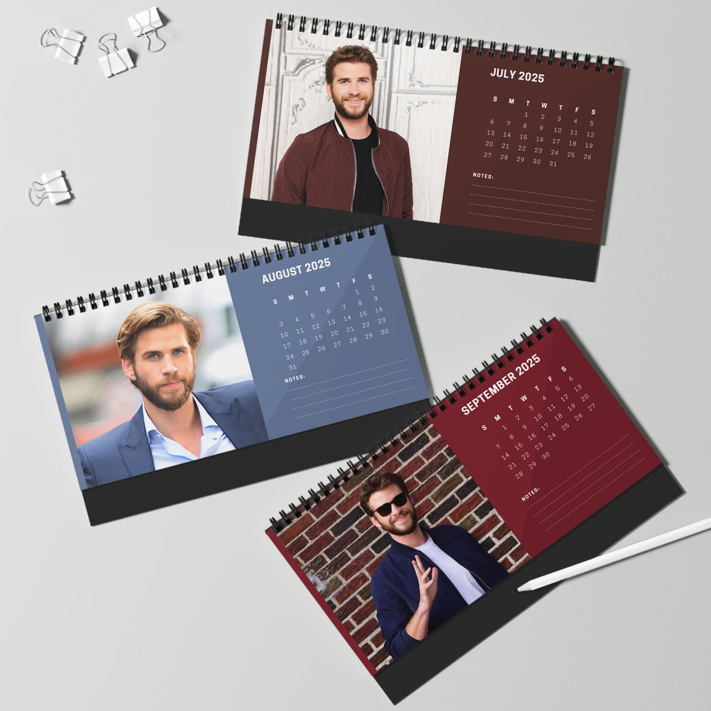 Liam Hemsworth 2025 Desk Calendar | Liam Hemsworth Calendar | Fan Gift