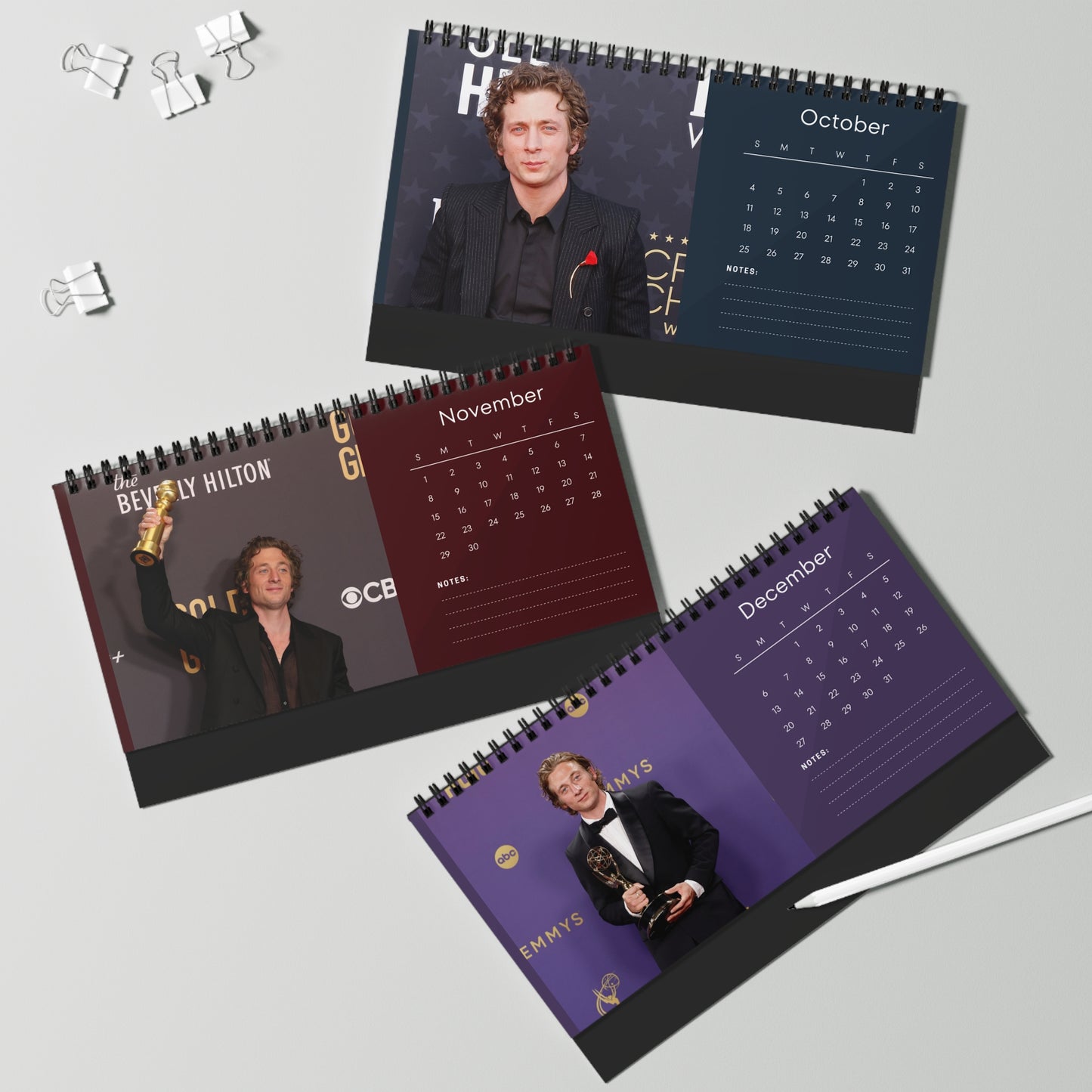 Jeremy Allen White 2026 Desk Calendar | Premium Spiral Bound Celebrity Photo Calendar | High-Quality Fan Gift & Desk Décor