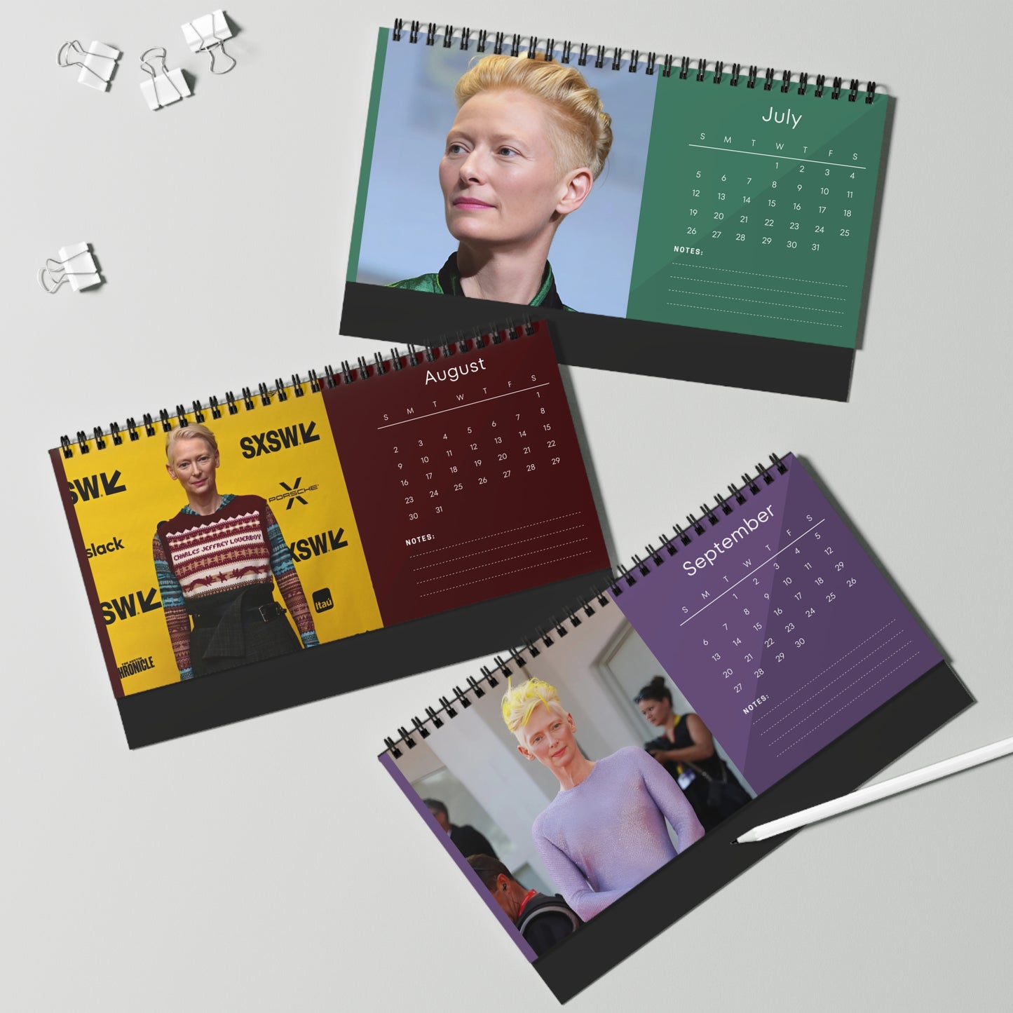 Tilda Swinton 2026 Desk Calendar | Elegant Celebrity Photo Calendar | Art & Film Icon Gift