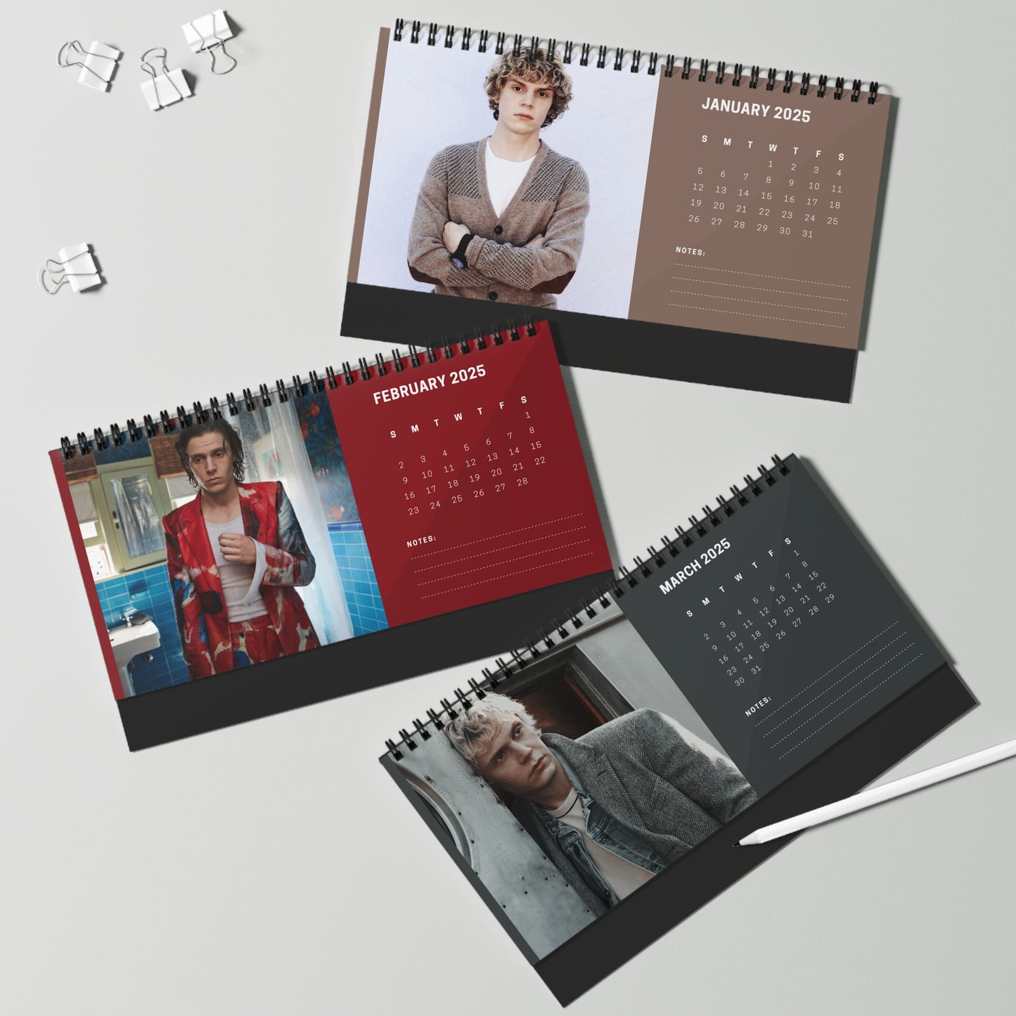 Evan Peters 2025 Desk Calendar | Evan Peters Calendar | Fan Gift