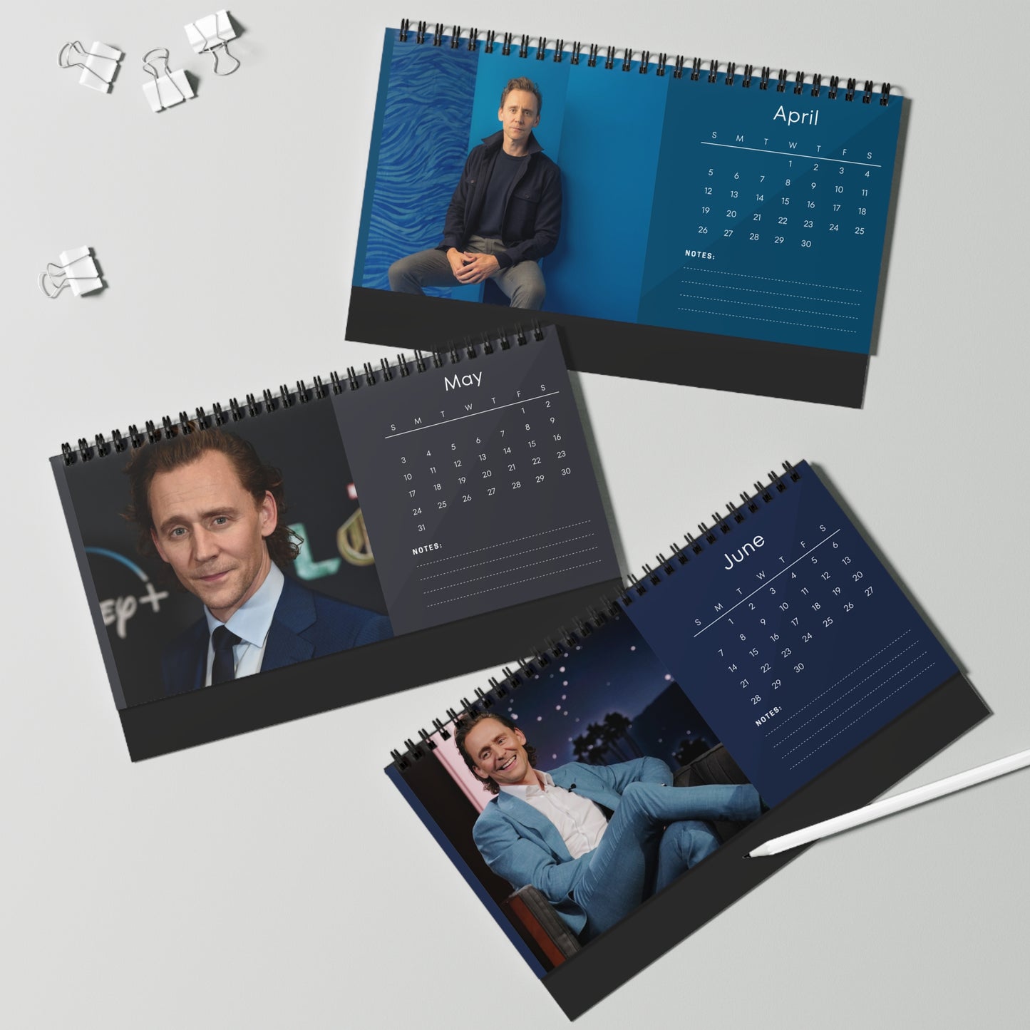 Tom Hiddleston 2026 Desk Calendar | Premium Spiral Bound Celebrity Photo Calendar | High-Quality Fan Gift & Desk Décor