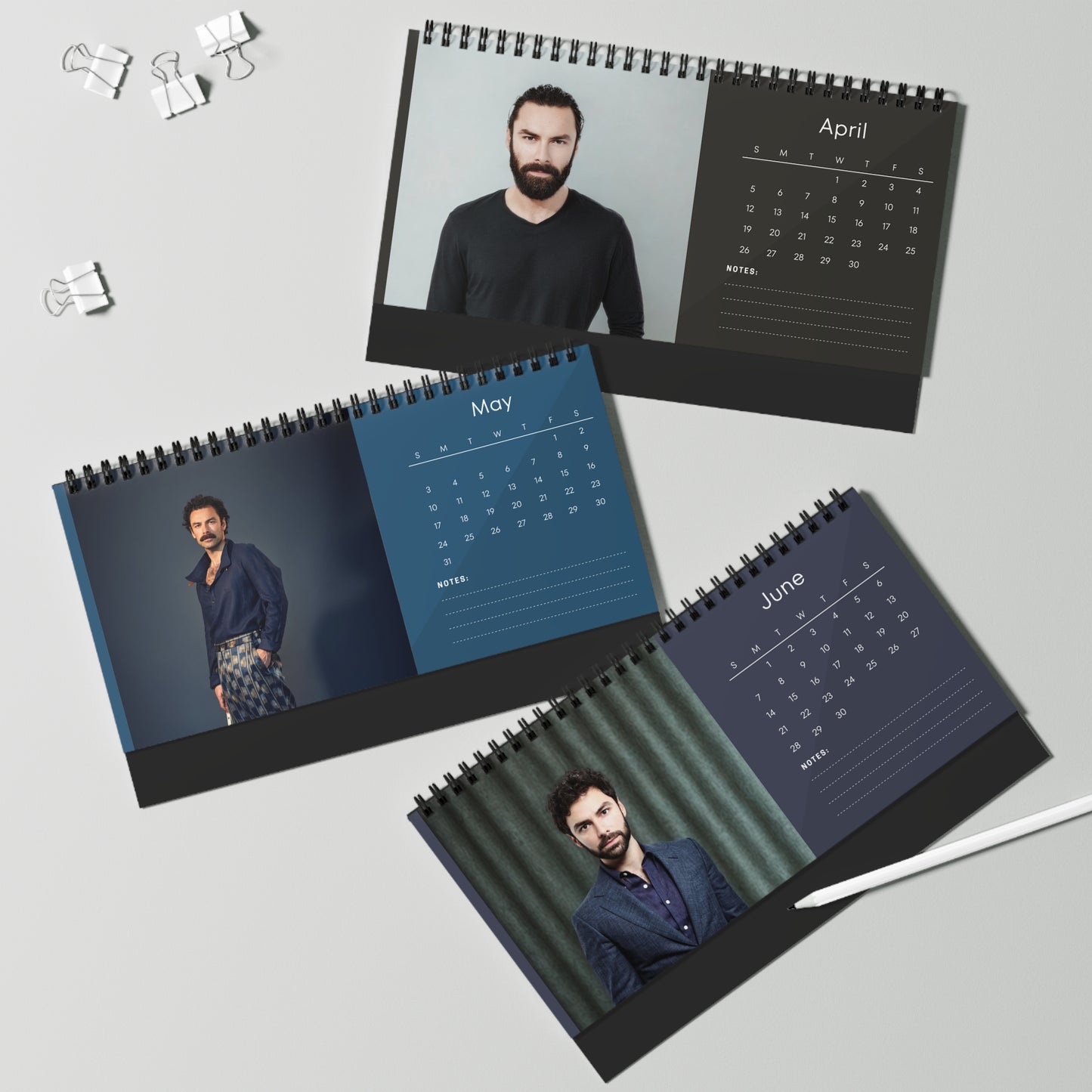 Aidan Turner 2026 Desk Calendar | Celebrity Spiral Bound Photo Calendar | Fan Collectible Gift | Stylish Desk & Office Décor