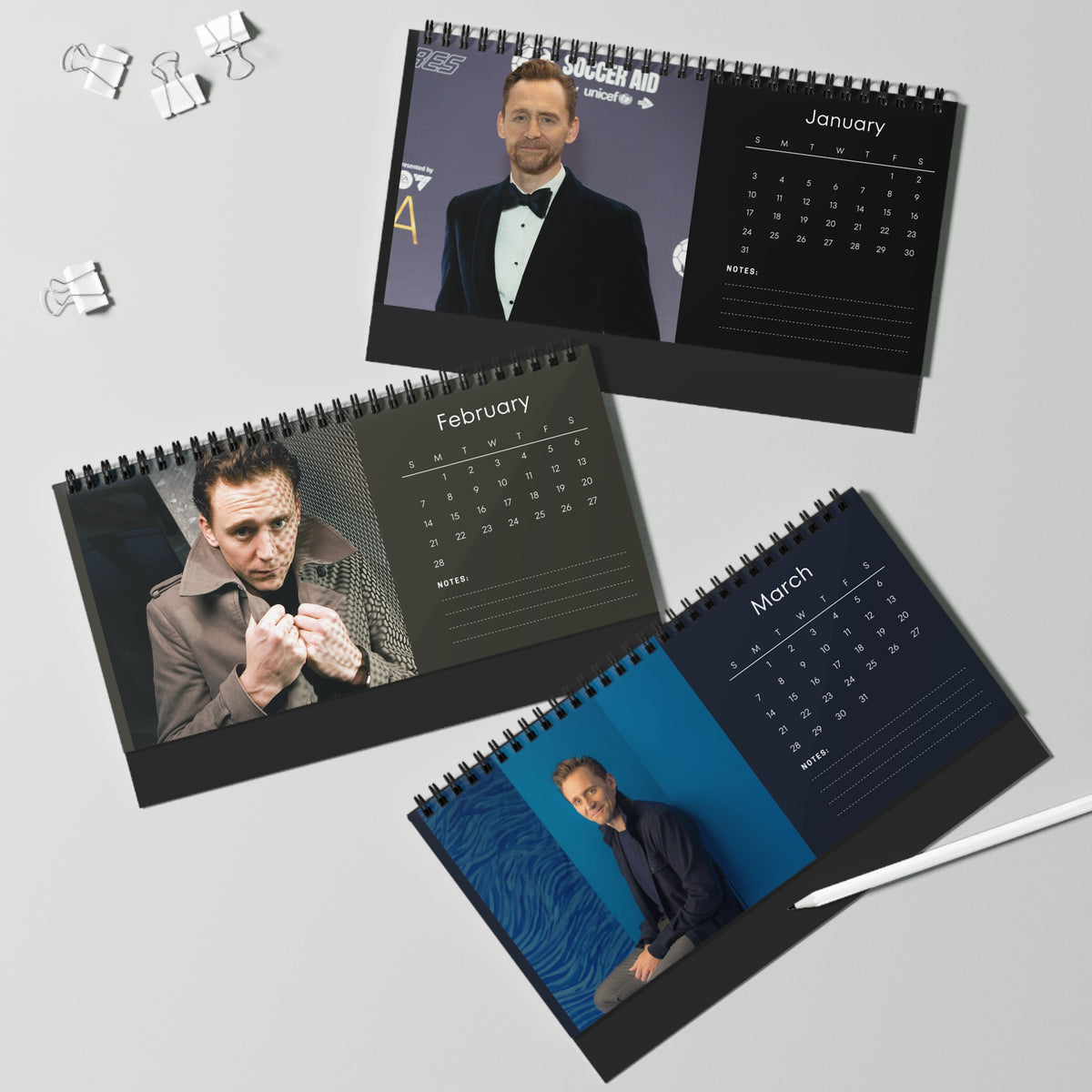Tom Hiddleston 2027 Desk Calendar Vol 4 | Spiral Bound Photo Calendar | Fan Gift