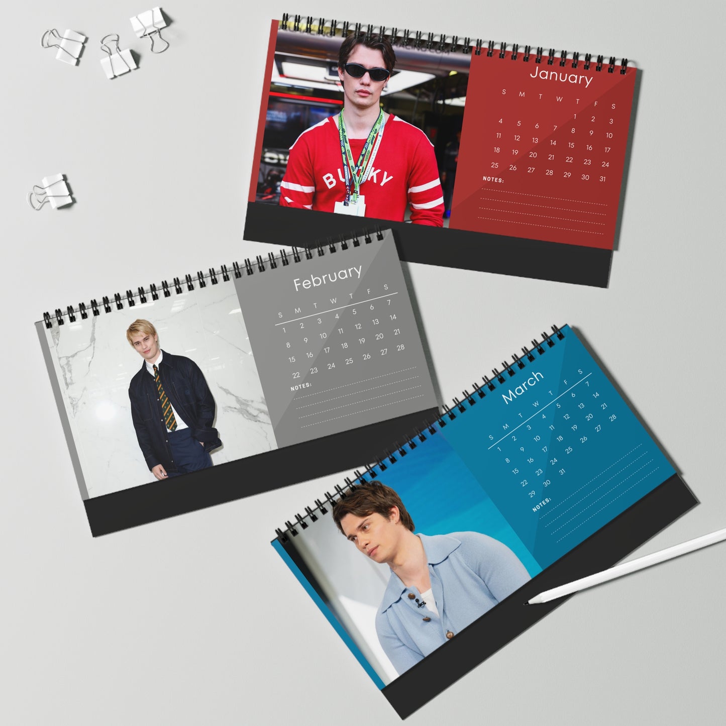 Nicholas Galitzine 2026 Desk Calendar | Premium Spiral Bound Celebrity Photo Calendar | High-Quality Fan Gift & Desk Décor