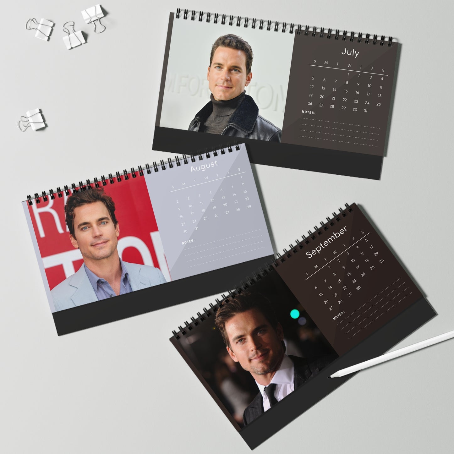 Matt Bomer 2026 Desk Calendar | Premium Spiral Bound Celebrity Photo Calendar | Collectible Fan Gift | Stylish Desk & Office Décor