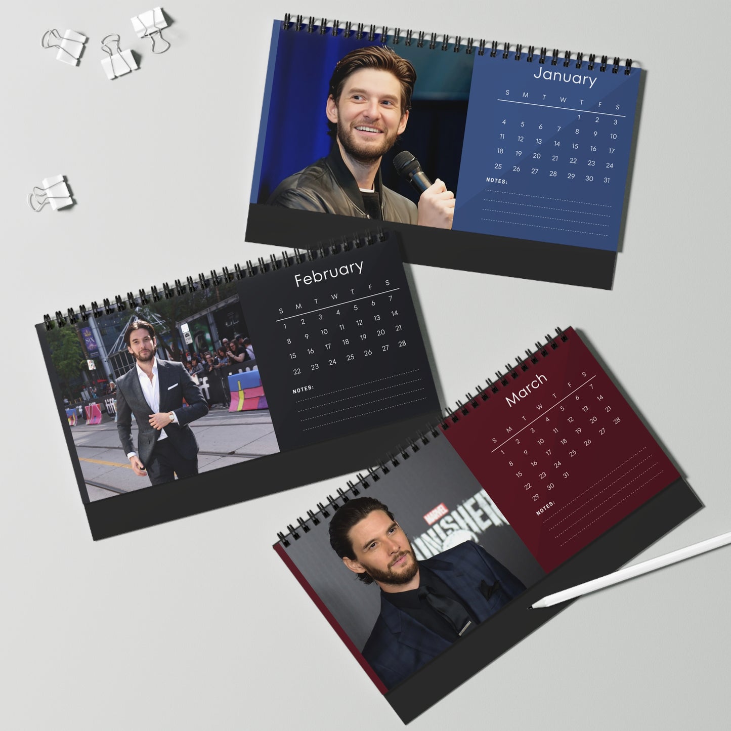 Ben Barnes 2026 Desk Calendar | Shadow and Bone The Chronicles of Narnia Star | Ben Barnes Gift | Actor Calendar | TV Movie Decor