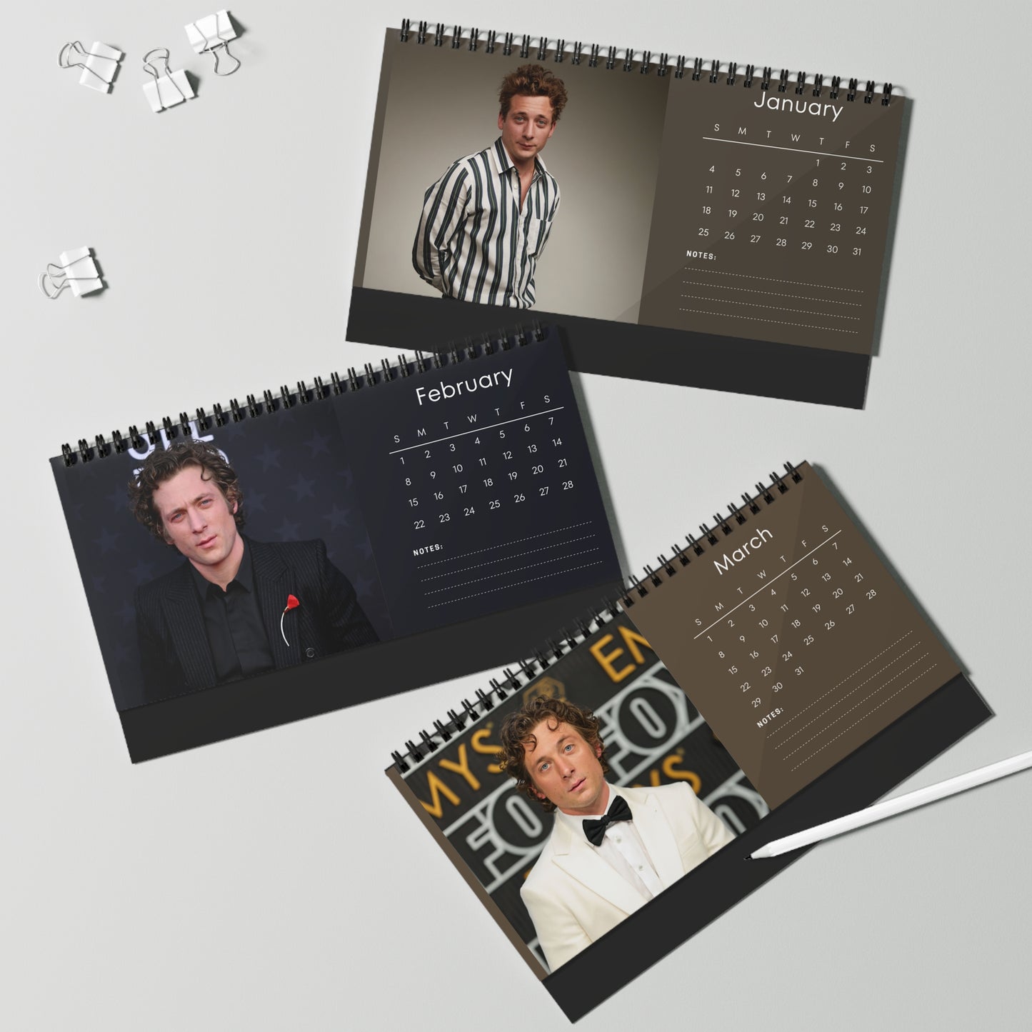 Jeremy Allen White 2026 Desk Calendar | Premium Spiral Bound Celebrity Photo Calendar | Collectible Fan Gift | Stylish Desk & Office Décor