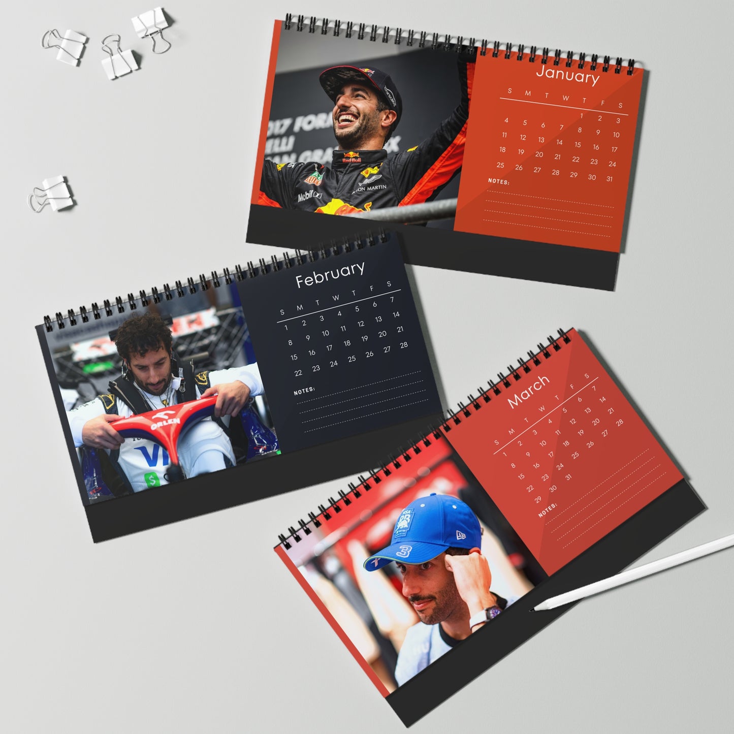 Daniel Ricciardo 2026 Desk Calendar | Premium Spiral Bound Celebrity Photo Calendar | Collectible Fan Gift | Stylish Desk & Office Décor