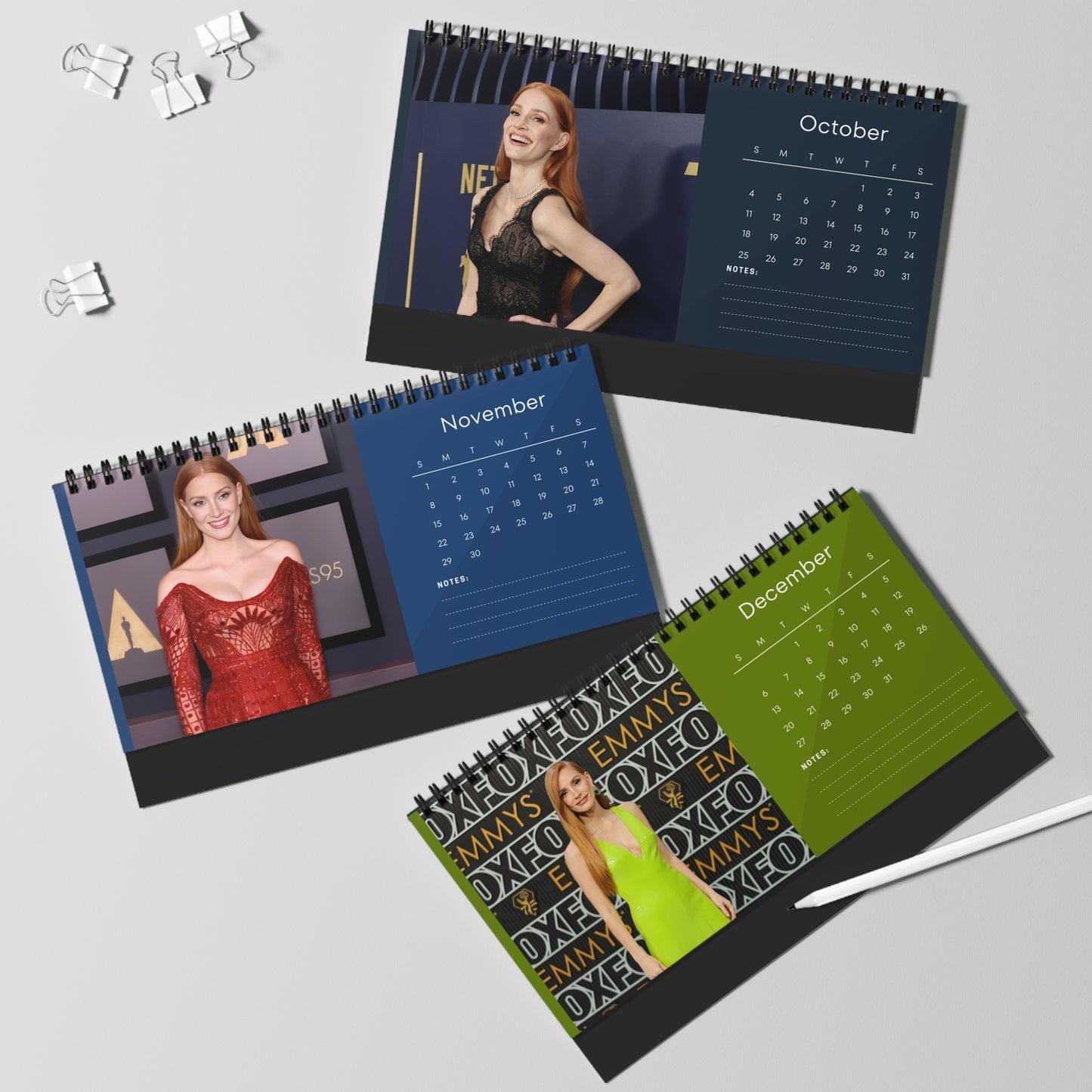 Jessica Chastain 2026 Desk Calendar | Oscar Winner Actress | Zero Dark Thirty & The Help | Celebrity Gift | Office Decor