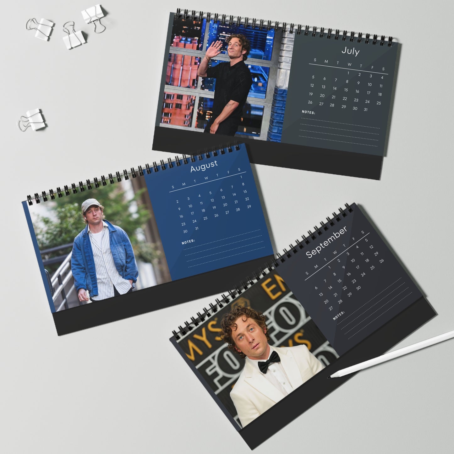 Jeremy Allen White 2026 Desk Calendar | Premium Spiral Bound Celebrity Photo Calendar | High-Quality Fan Gift & Desk Décor