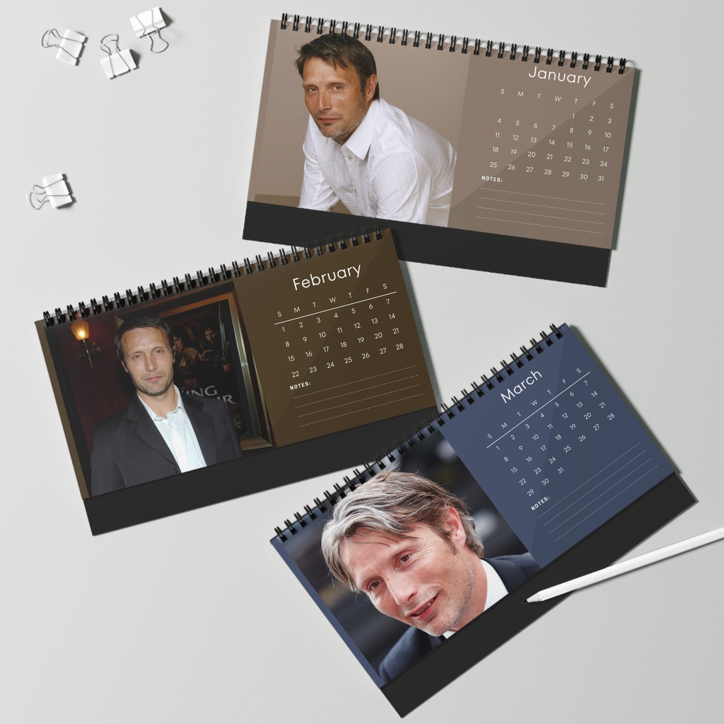 Mads Mikkelsen 2026 Desk Calendar | Premium Spiral Bound Celebrity Photo Calendar | High Quality Collectible Gift for Fans & Desk Décor