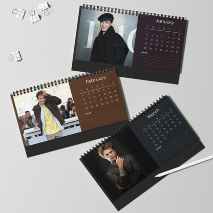 Robert Pattinson 2026 Desk Calendar | Celebrity Spiral Bound Photo Calendar | Fan Collectible Gift | Stylish Desk & Office Décor