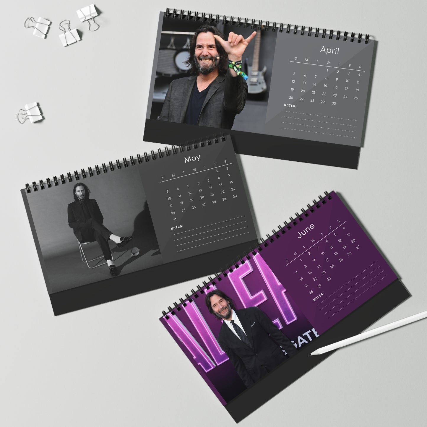 Keanu Reeves 2026 Desk Calendar | Premium Spiral Bound Celebrity Photo Calendar | Collectible Fan Gift | Stylish Desk & Office Décor