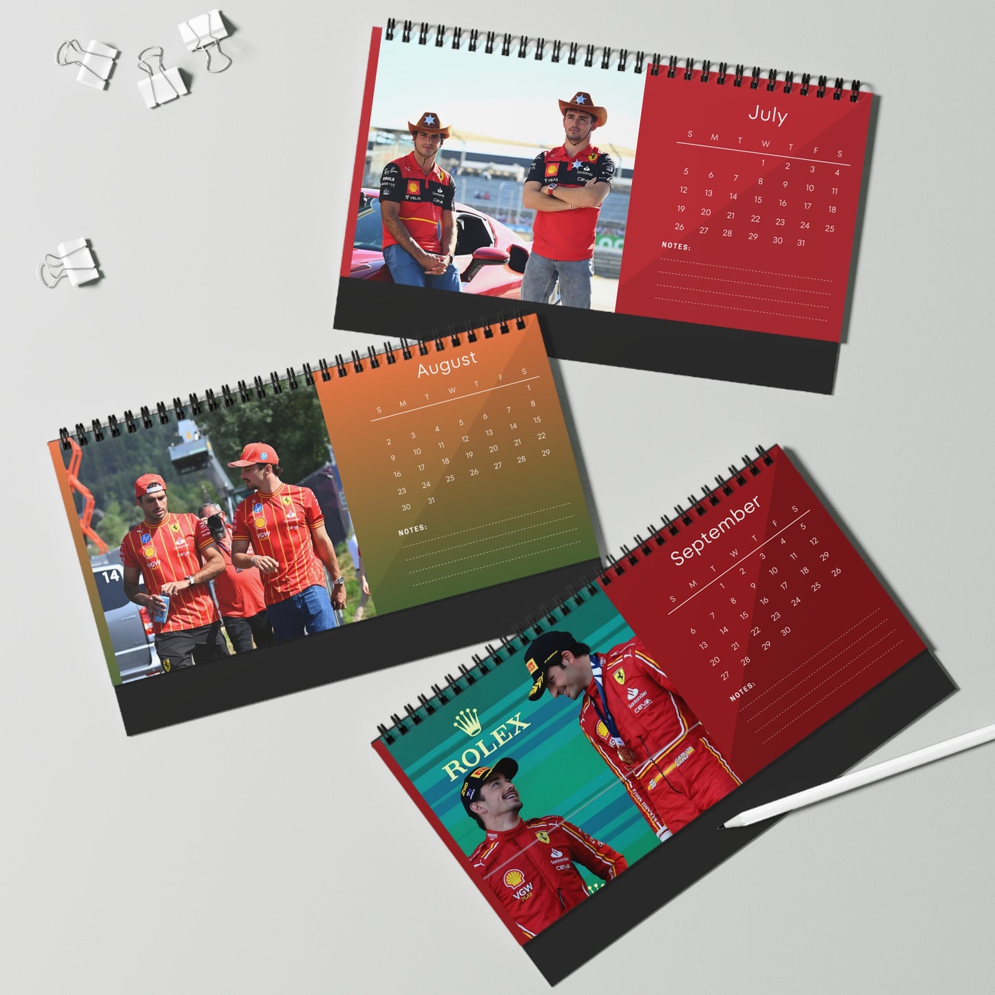 Charles Leclerc & Carlos Sainz 2026 Desk Calendar | F1 Racing Stars Spiral Bound Photo Calendar | Fan Collectible Gift | Stylish Desk Décor
