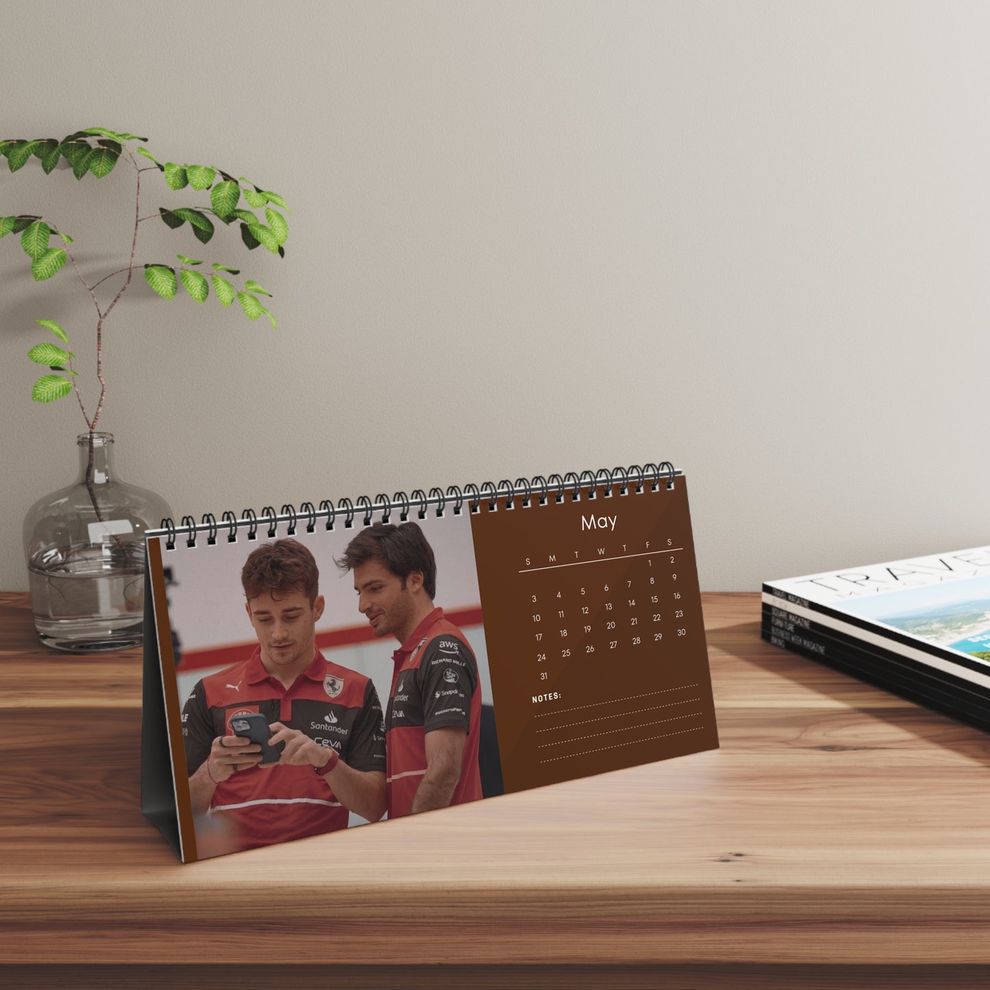 Charles Leclerc & Carlos Sainz 2026 Desk Calendar |Premium Spiral Bound F1 Celebrity Photo Calendar | Ferrari Drivers Fan Gift