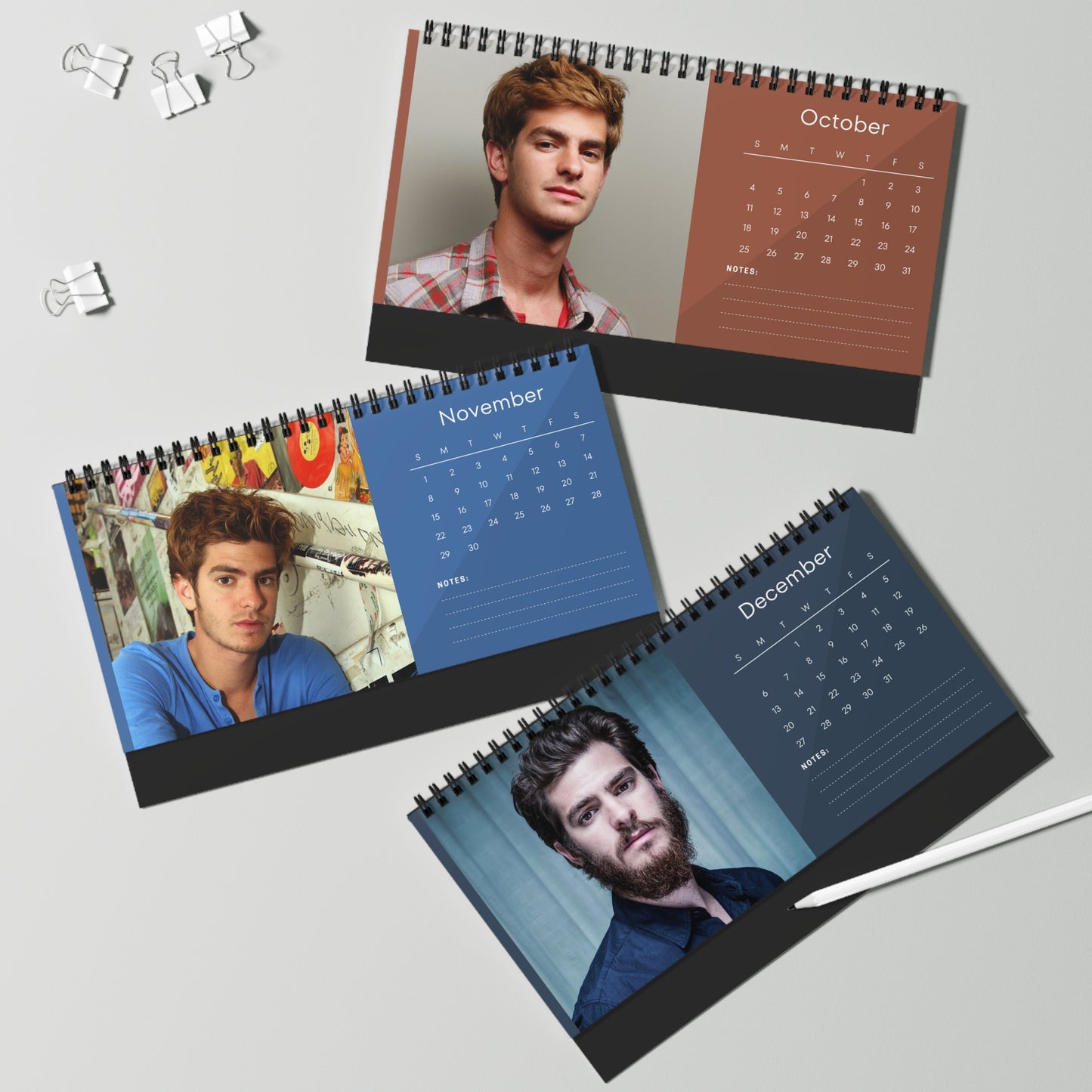 Andrew Garfield 2026 Desk Calendar | Celebrity Spiral Bound Photo Calendar | Fan Collectible Gift | Stylish Desk & Office Décor