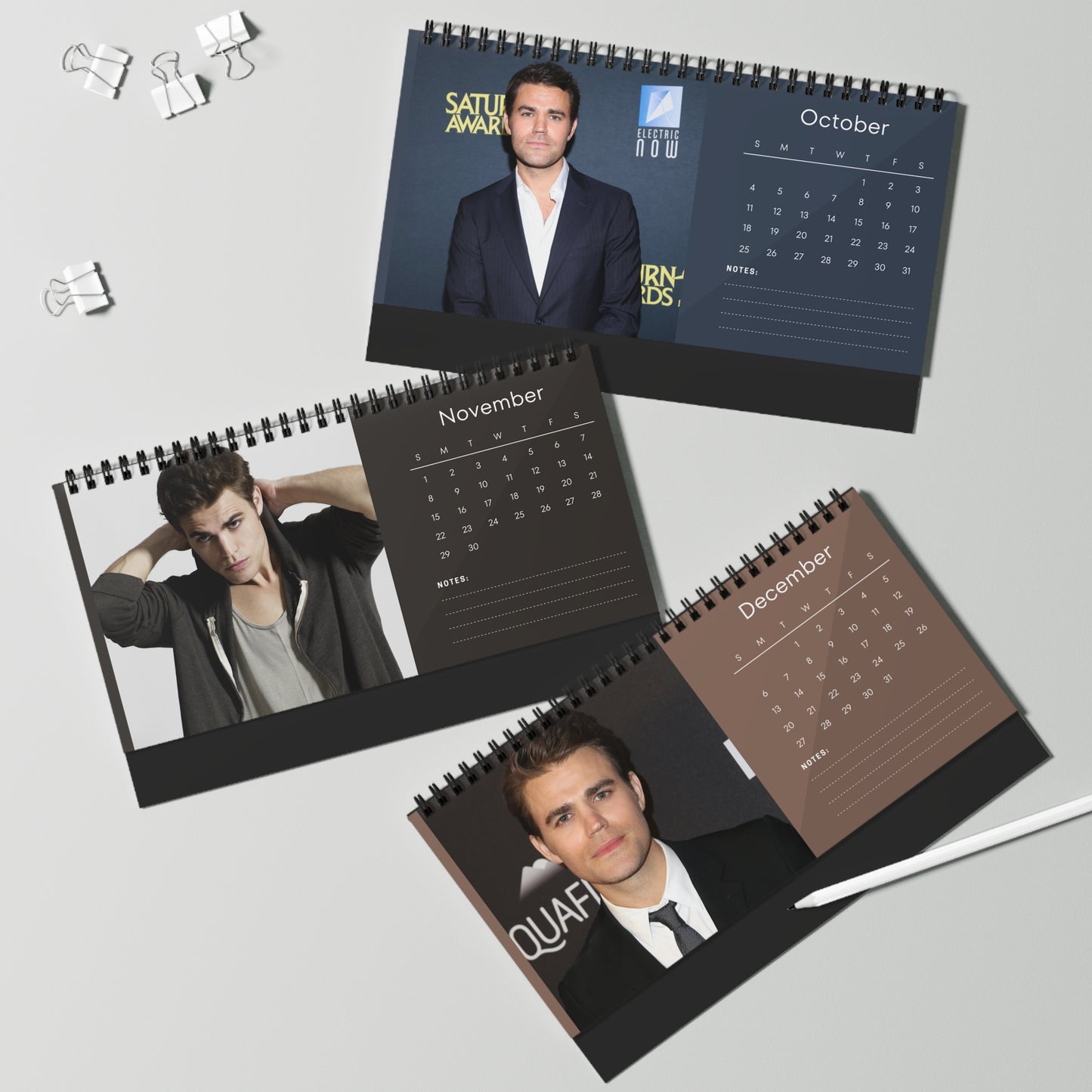 Paul Wesley 2026 Desk Calendar | Celebrity Spiral Bound Photo Calendar | Fan Collectible Gift | Stylish Desk & Office Décor