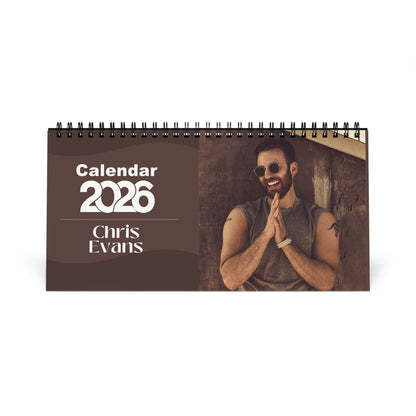 Chris Evans 2026 Desk Calendar | Premium Spiral Bound Celebrity Photo Calendar | Collectible Fan Gift | Stylish Desk & Office Décor