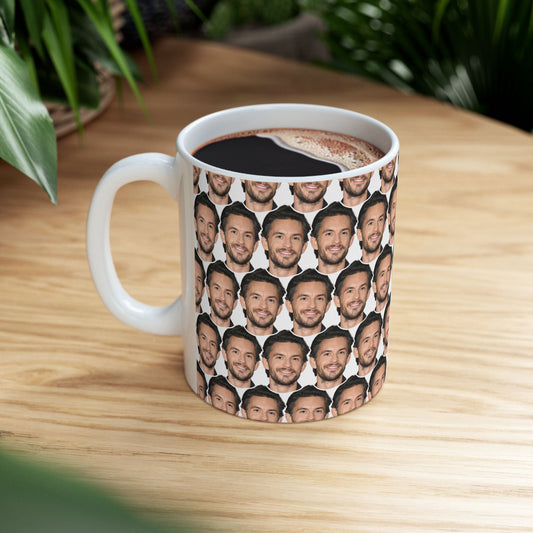 Jonathan Bailey Face Pattern Ceramic Mug | Unique Gift for Jonathan Bailey White Fans