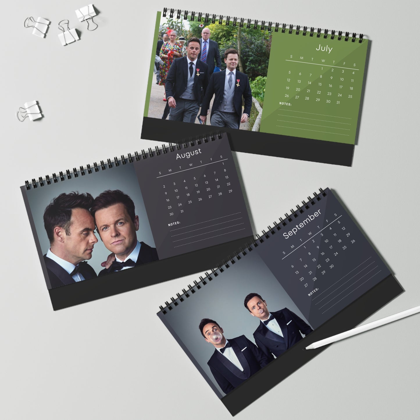 Ant and Dec 2026 Desk Calendar | Celebrity Spiral Bound Photo Calendar | Fan Collectible Gift | Fun Desk & Office Decor