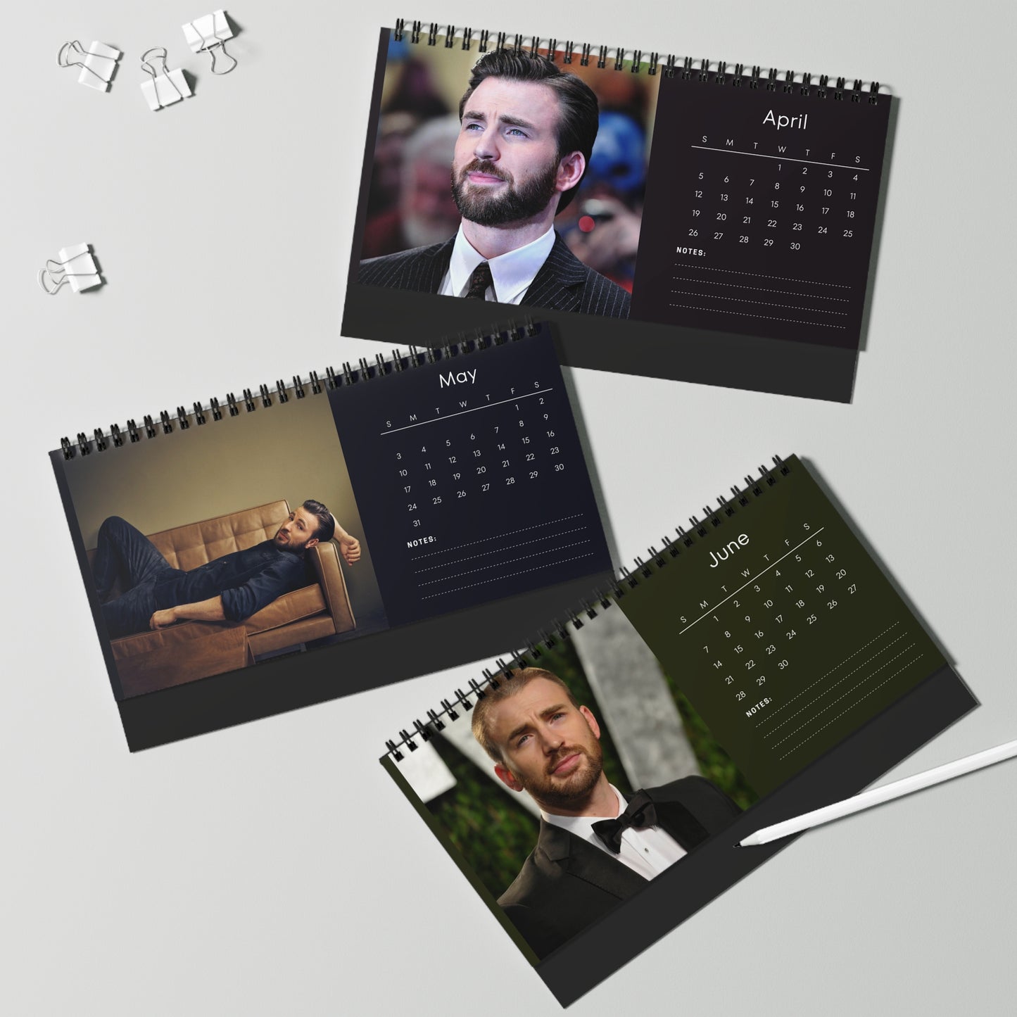Chris Evans 2026 Desk Calendar | Premium Spiral Bound Celebrity Photo Calendar | Collectible Fan Gift | Stylish Desk & Office Décor