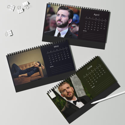 Chris Evans 2026 Desk Calendar | Premium Spiral Bound Celebrity Photo Calendar | Collectible Fan Gift | Stylish Desk & Office Décor