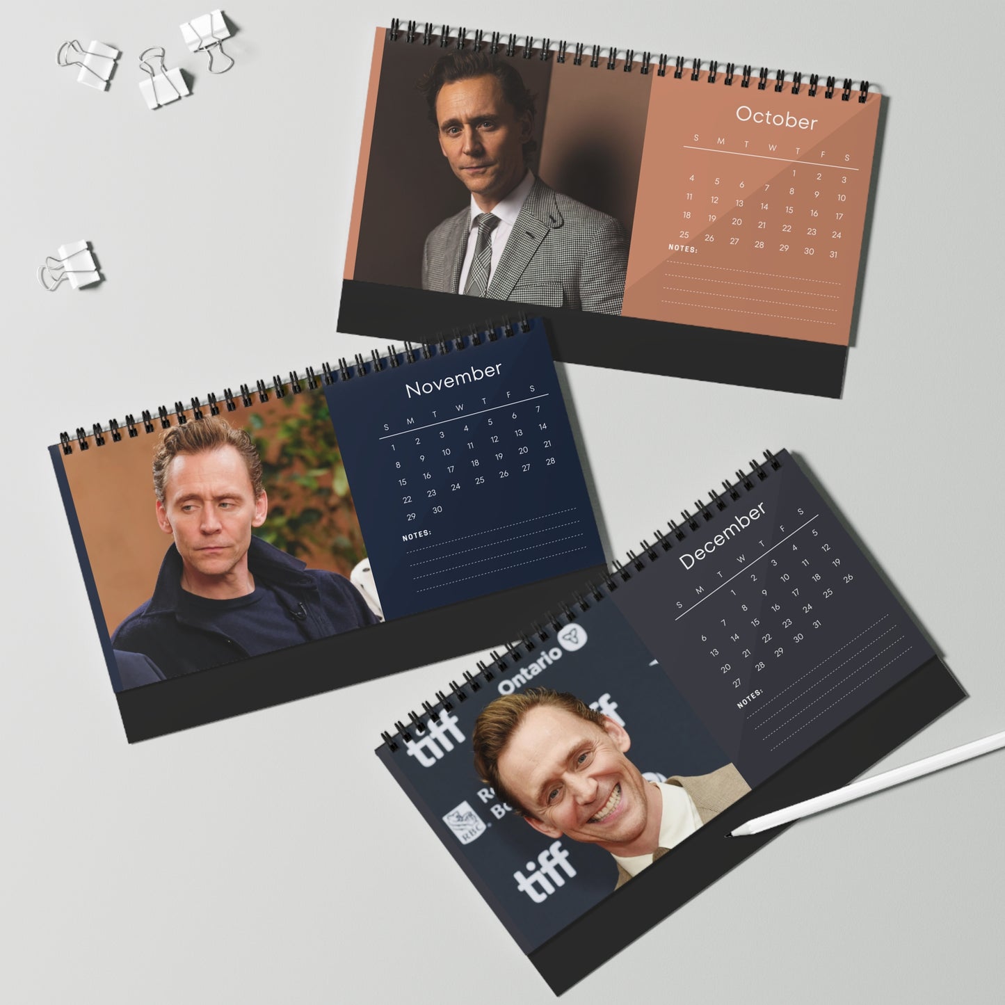 Tom Hiddleston 2026 Desk Calendar | Premium Spiral Bound Celebrity Photo Calendar | High-Quality Fan Gift & Desk Décor