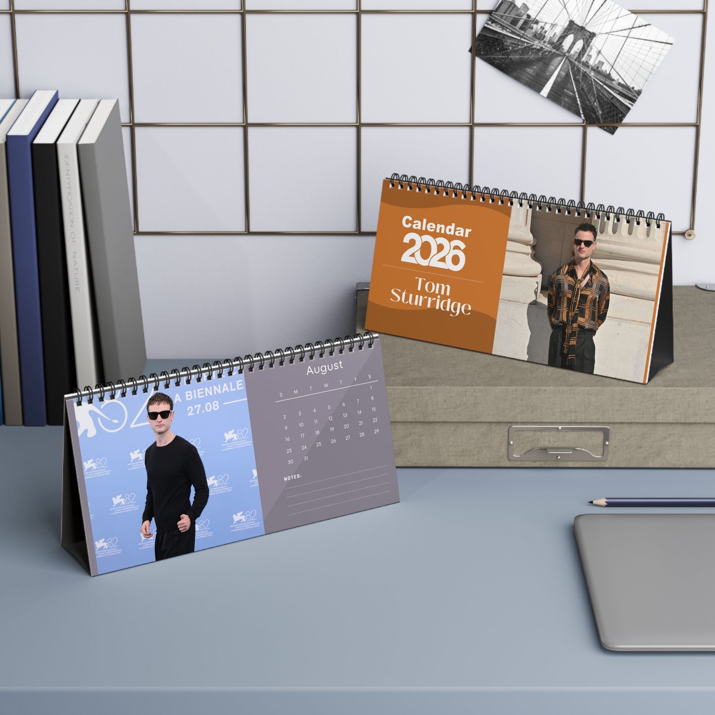Tom Sturridge 2026 Desk Calendar | Celebrity Spiral Bound Photo Calendar | Fan Collectible Gift | Stylish Desk & Office Décor