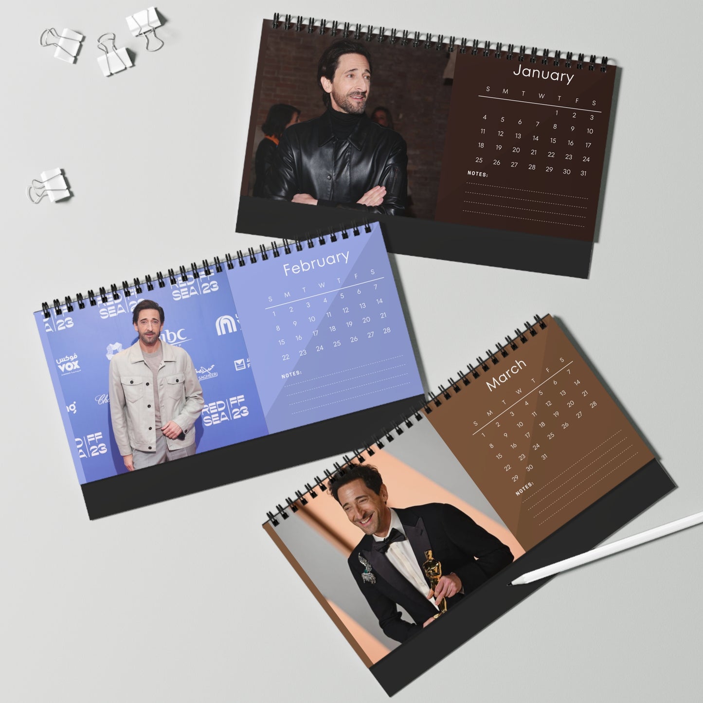 Adrien Brody 2026 Desk Calendar | Oscar Winner Monthly Planner | Actor Gift | The Pianist Calendar | Home Office Decor