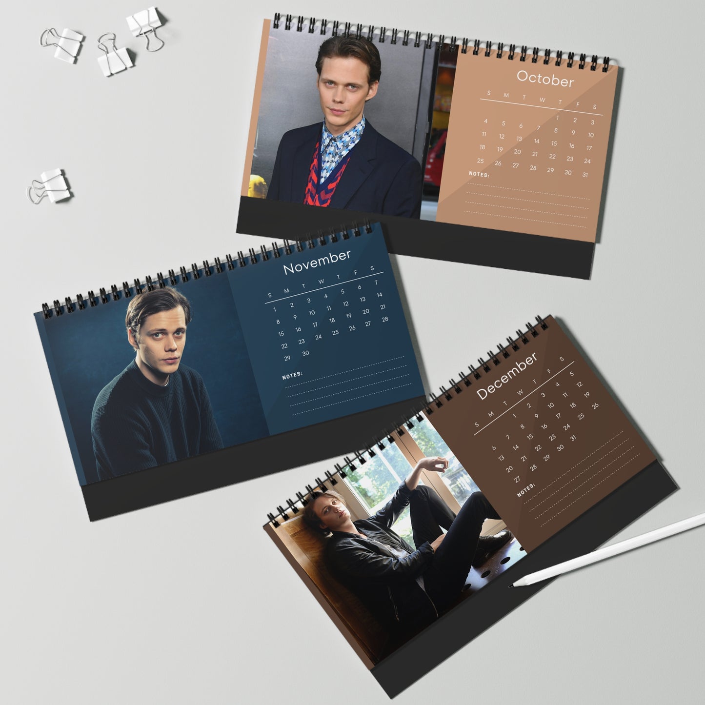Bill Skarsgård 2026 Desk Calendar | Premium Spiral Bound Celebrity Photo Calendar | Collectible Fan Gift | Stylish Desk & Office Décor