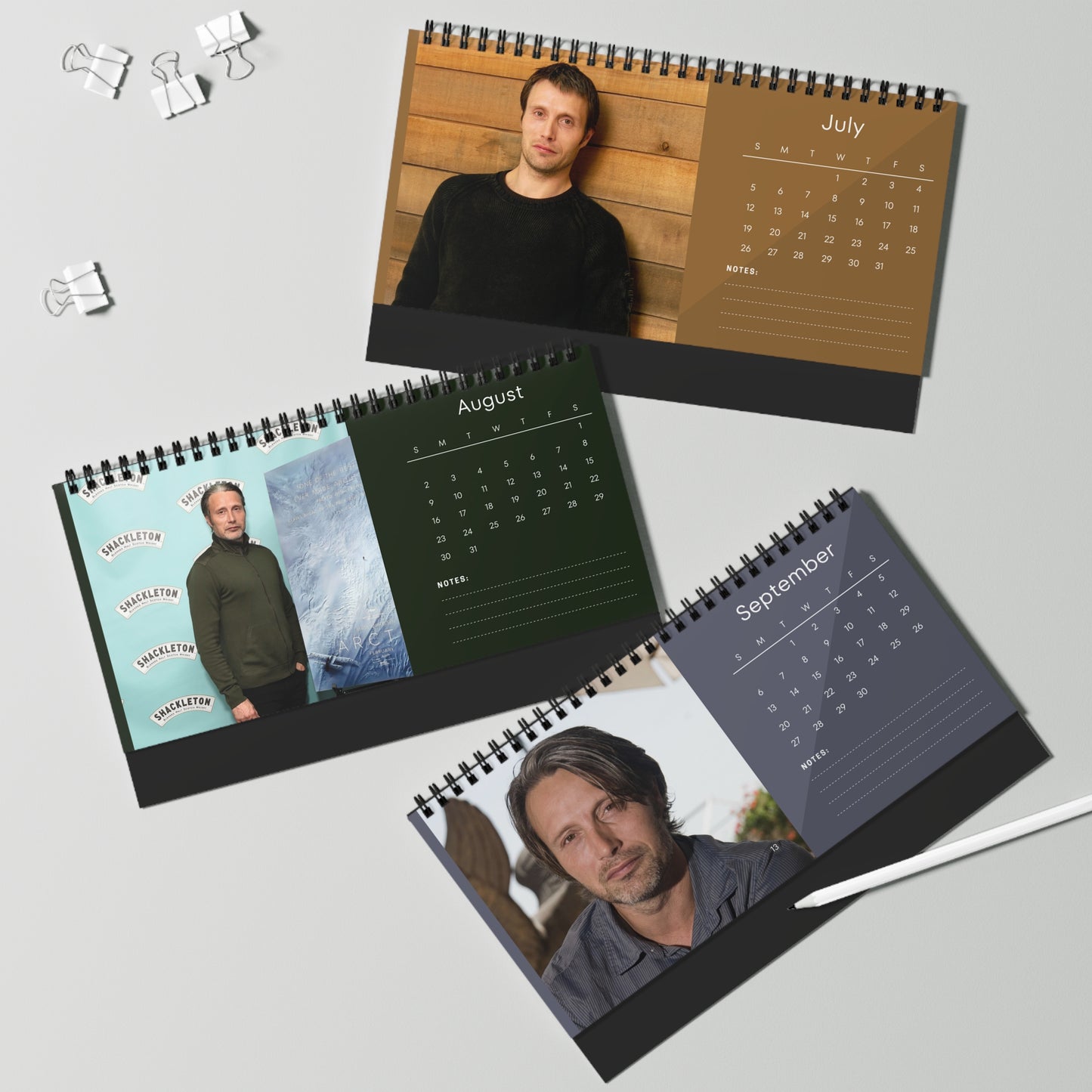 Mads Mikkelsen 2026 Desk Calendar | Premium Spiral Bound Celebrity Photo Calendar | High-Quality Fan Gift & Desk Décor