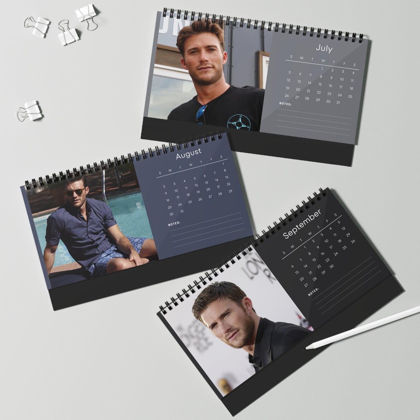 Scott Eastwood 2026 Desk Calendar | Celebrity Spiral Bound Photo Calendar | Fan Collectible Gift | Stylish Desk & Office Décor