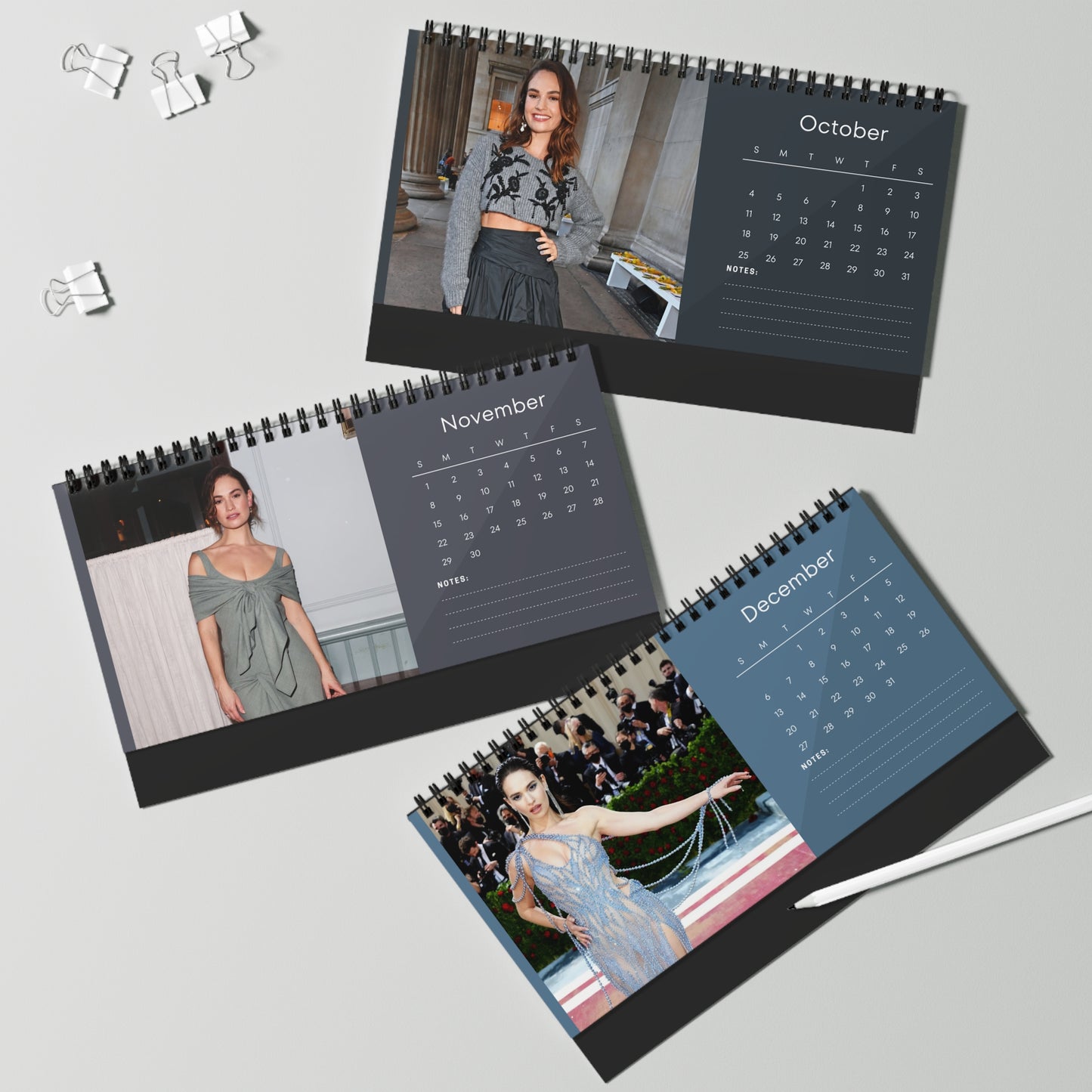 Lily James 2026 Desk Calendar | Premium Spiral Bound Celebrity Photo Calendar | High Quality Collectible Gift for Fans & Desk Decor