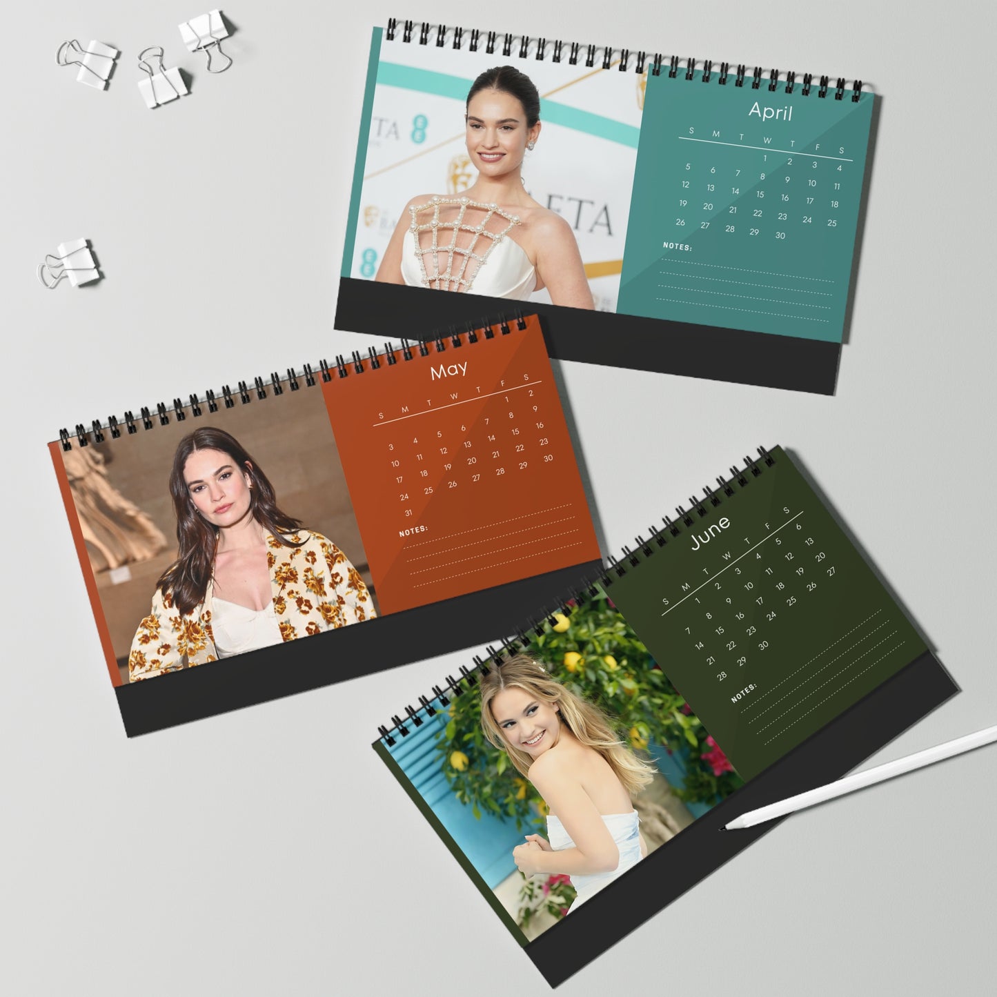 Lily James 2026 Desk Calendar | Premium Spiral Bound Celebrity Photo Calendar | High Quality Collectible Gift for Fans & Desk Decor