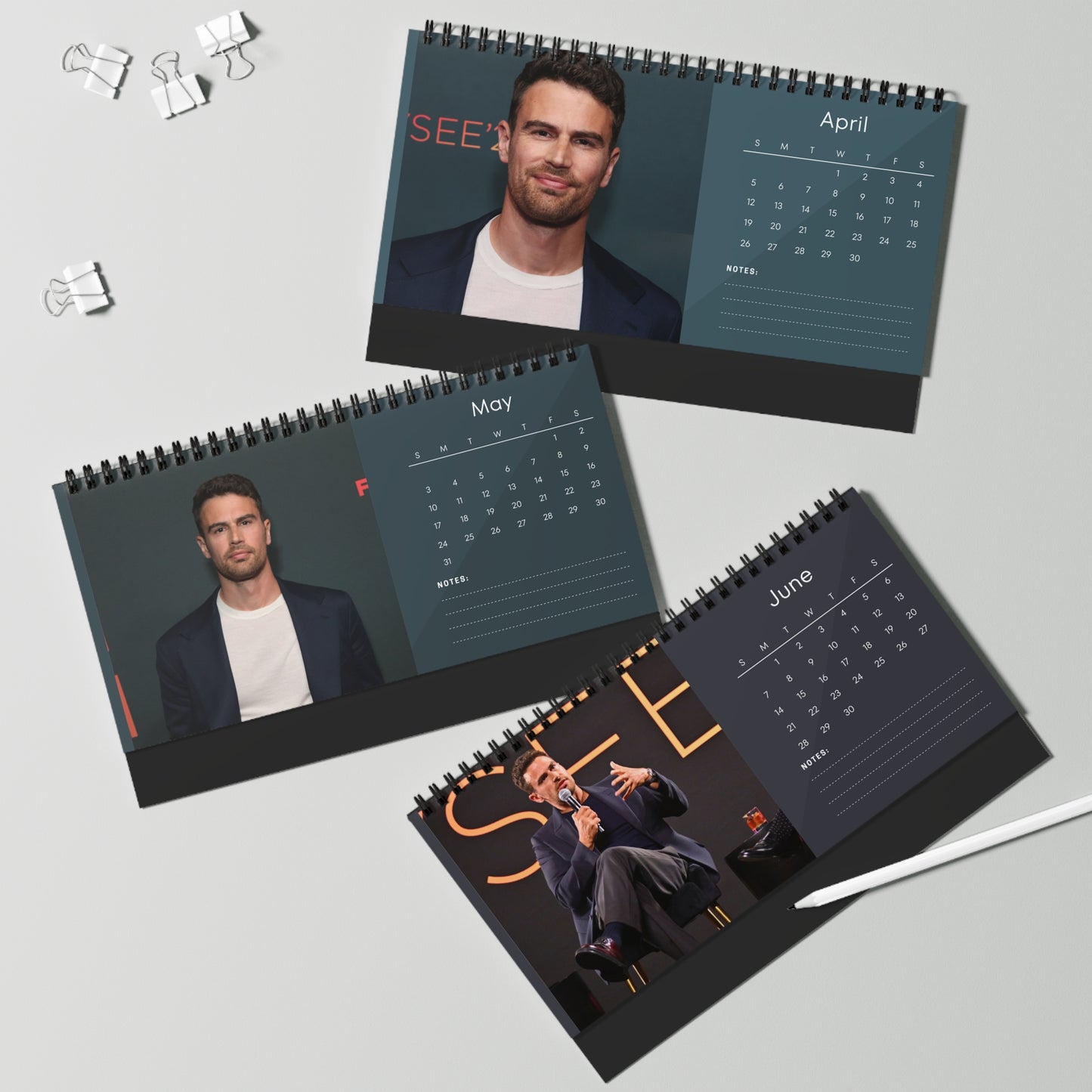Theo James 2026 Desk Calendar | Celebrity Photo Calendar | Star Gift | Stylish Desk Decor
