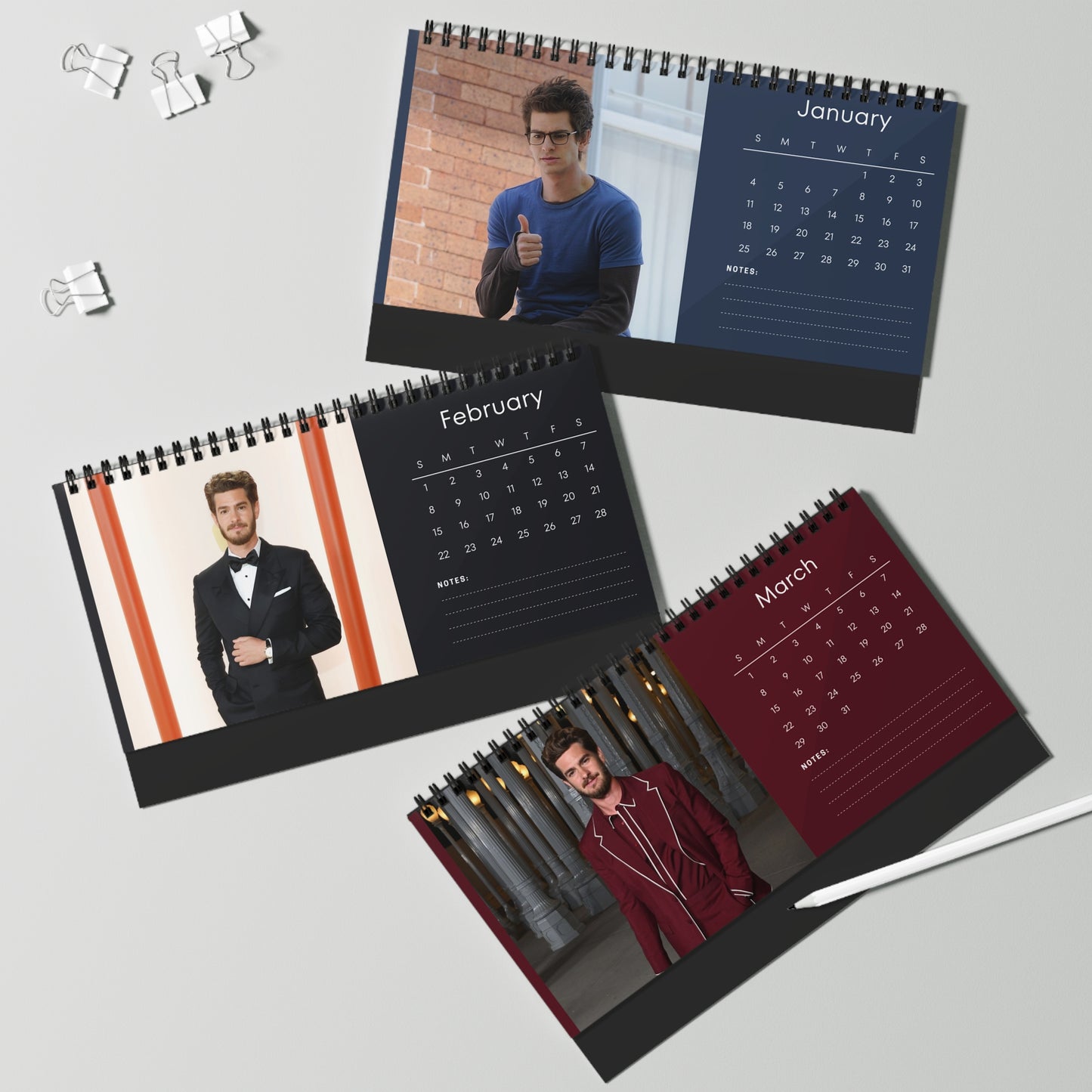 Andrew Garfield 2026 Desk Calendar | Premium Spiral Bound Celebrity Photo Calendar | High Quality Collectible Gift for Fans & Desk Décor