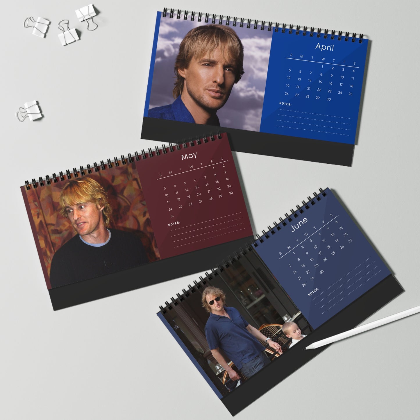 Owen Wilson 2026 Desk Calendar | Premium Spiral Bound Celebrity Photo Calendar | High-Quality Fan Gift & Desk Décor