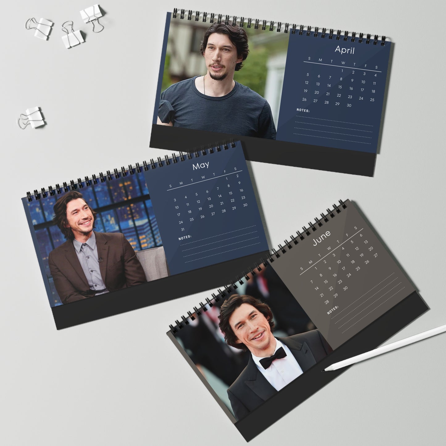 Adam Driver 2026 Desk Calendar, 12 Month Celebrity Photo Calendar for Fans and Collectors, Premium Quality Gift