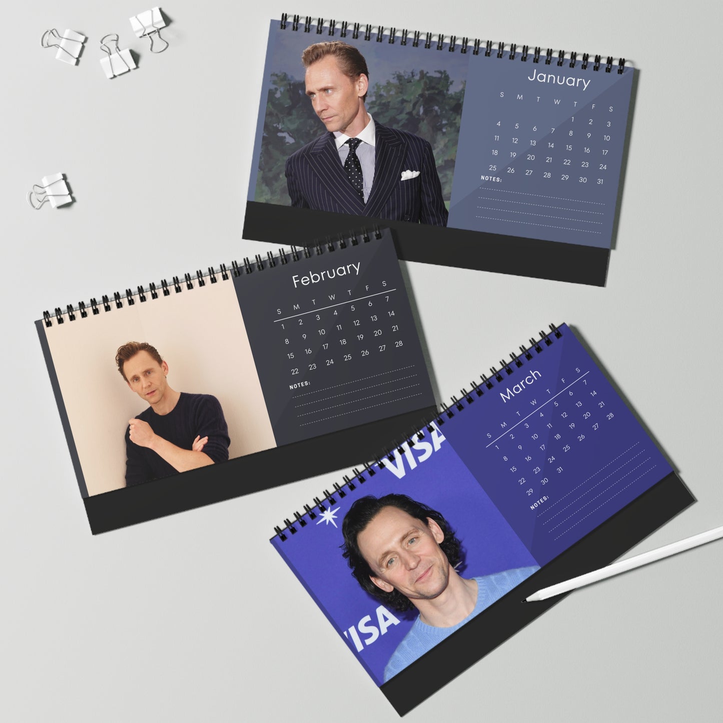 Tom Hiddleston 2026 Desk Calendar | Star Photo Calendar | Actor Gift for Fans