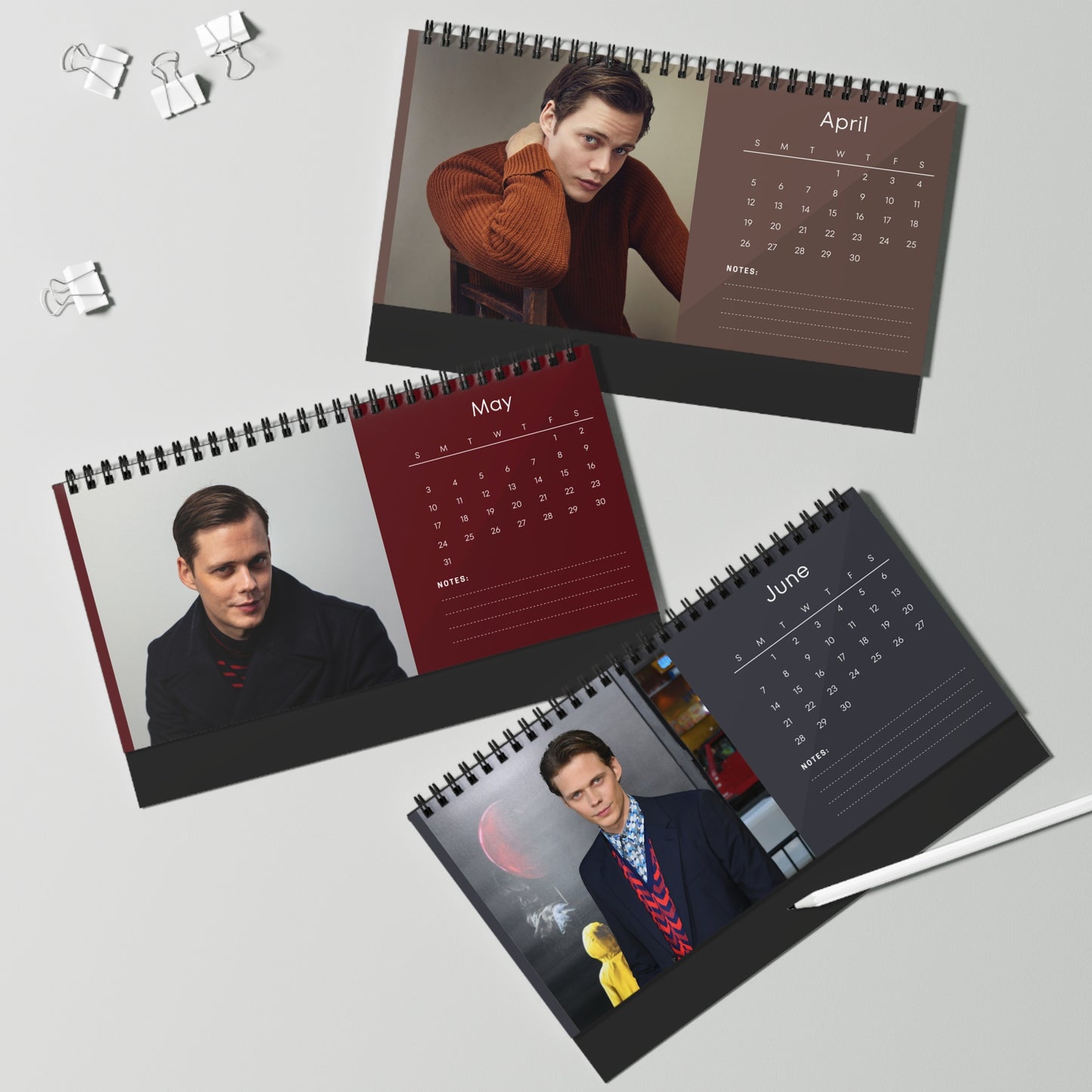 Bill Skarsgård 2026 Desk Calendar | Premium Celebrity Photo Calendar | Elegant Spiral-Bound Collectible Gift for Fans & Desk Décor