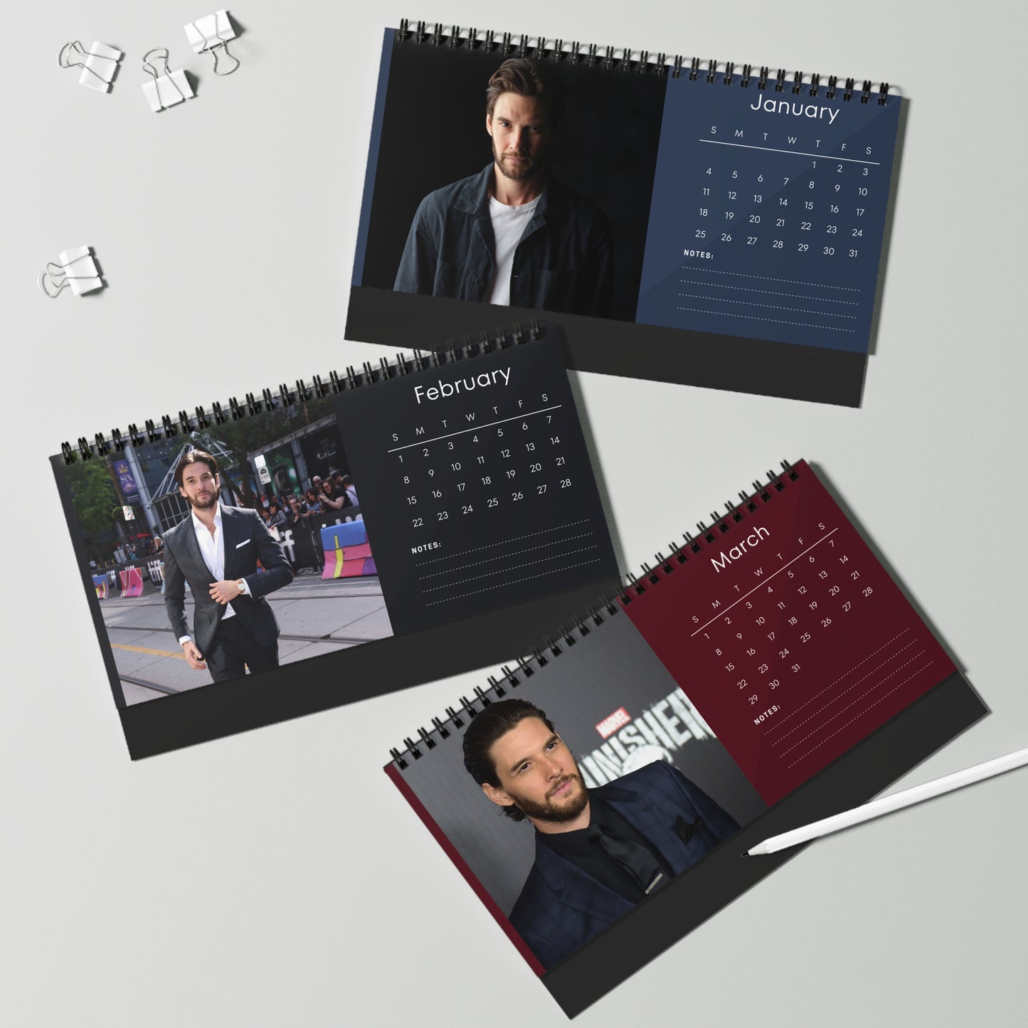 Ben Barnes 2026 Desk Calendar | Premium Spiral-Bound Celebrity Photo Calendar | High-Quality Collectible Gift for Fans & Desk Décor