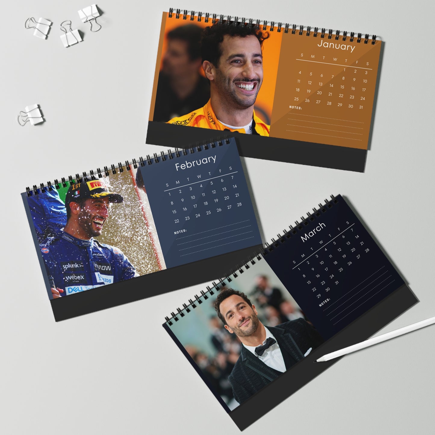 Daniel Ricciardo 2026 Desk Calendar | Premium Spiral Bound F1 Celebrity Photo Calendar | High-Quality Gift for Fans & Desk Décor