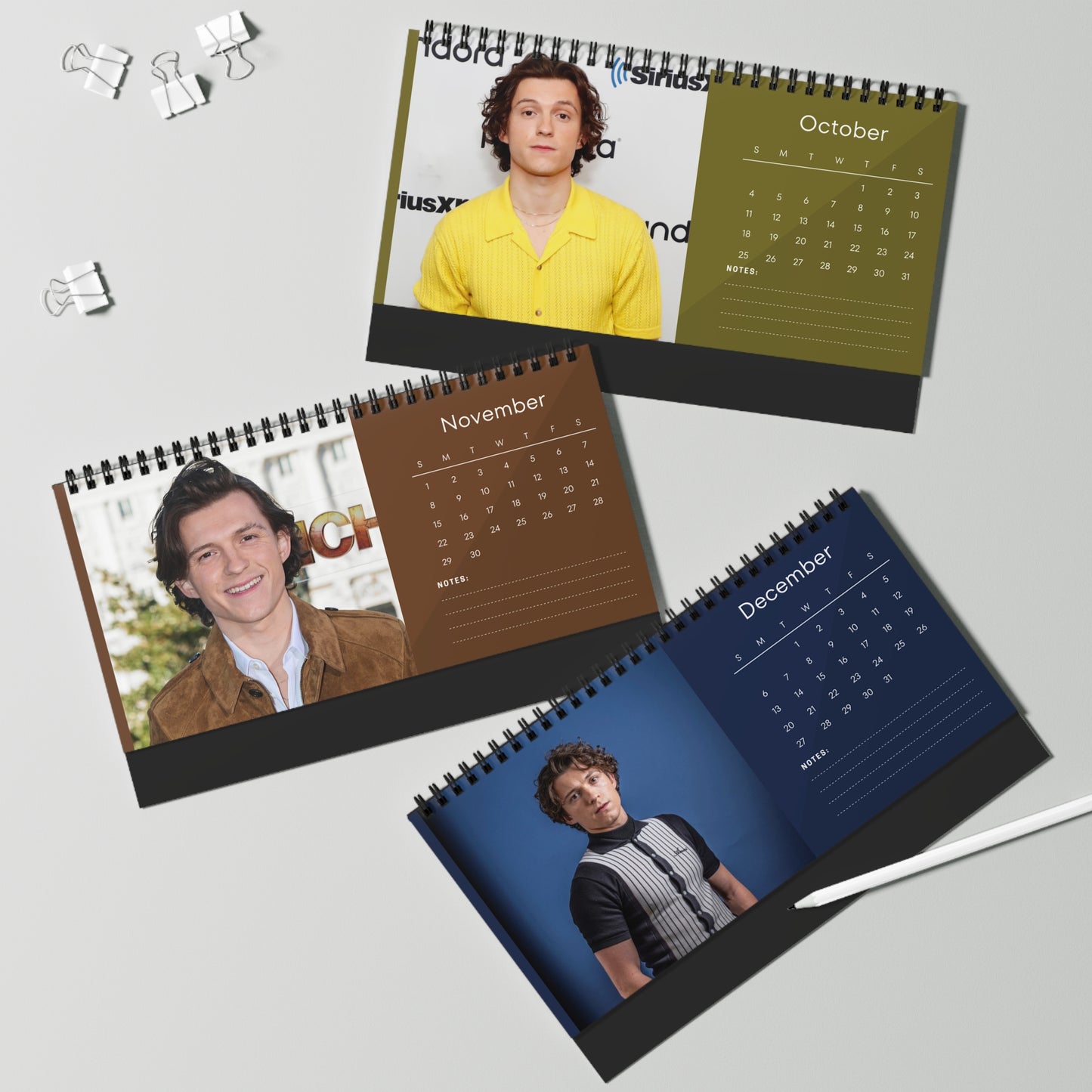 Tom Holland 2026 Desk Calendar | Premium Spiral Bound Celebrity Photo Calendar | High-Quality Fan Gift & Desk Décor
