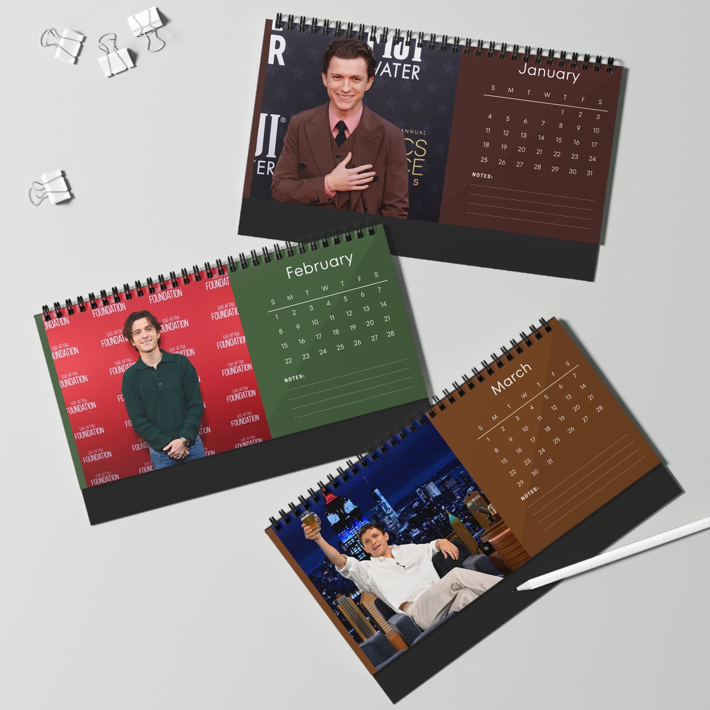 Tom Holland 2026 Desk Calendar | Celebrity Spiral Bound Photo Calendar | Fan Collectible Gift | Stylish Desk & Office Décor