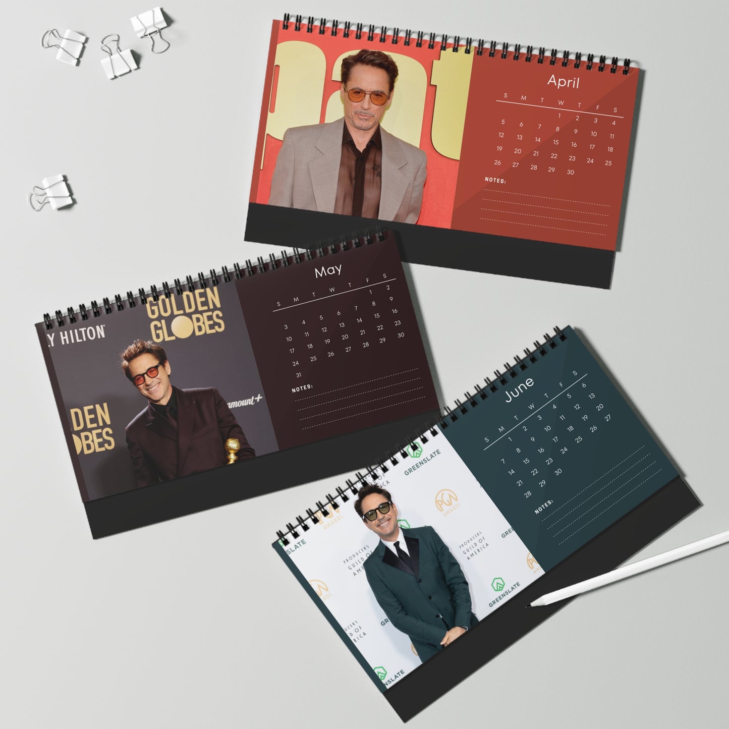 Robert Downey Jr. 2026 Desk Calendar | Premium Spiral Bound Celebrity Photo Calendar | High-Quality Fan Gift & Desk Décor