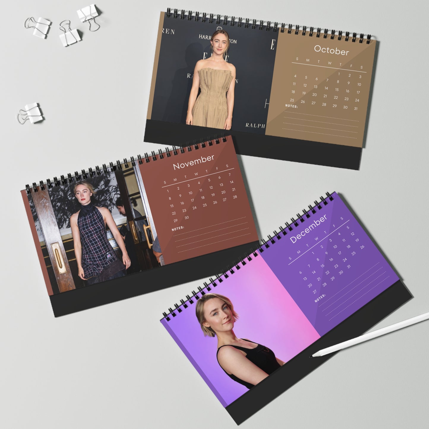 Saoirse Ronan 2026 Desk Calendar | Premium Spiral Bound Celebrity Photo Calendar | High-Quality Fan Gift & Desk Décor
