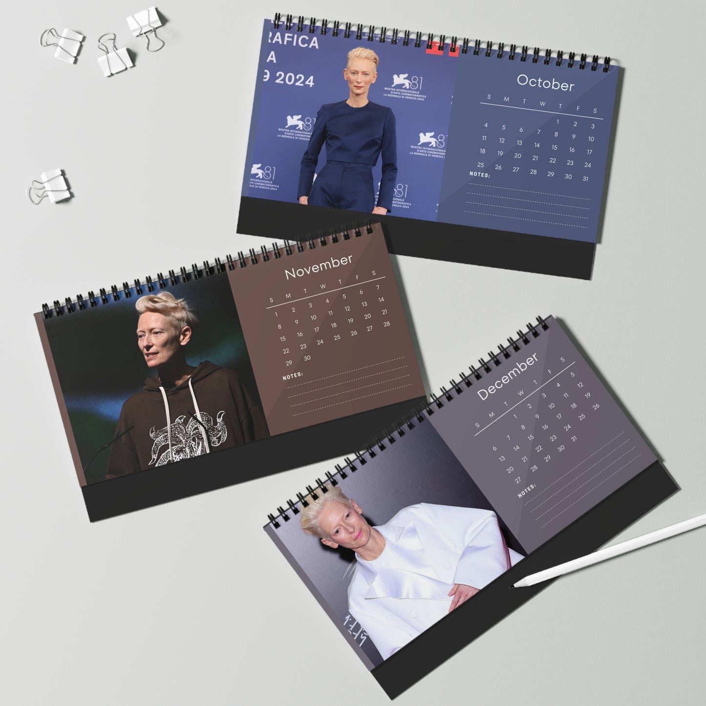 Tilda Swinton 2026 Desk Calendar | Premium Spiral Bound Celebrity Photo Calendar | High-Quality Fan Gift & Desk Décor