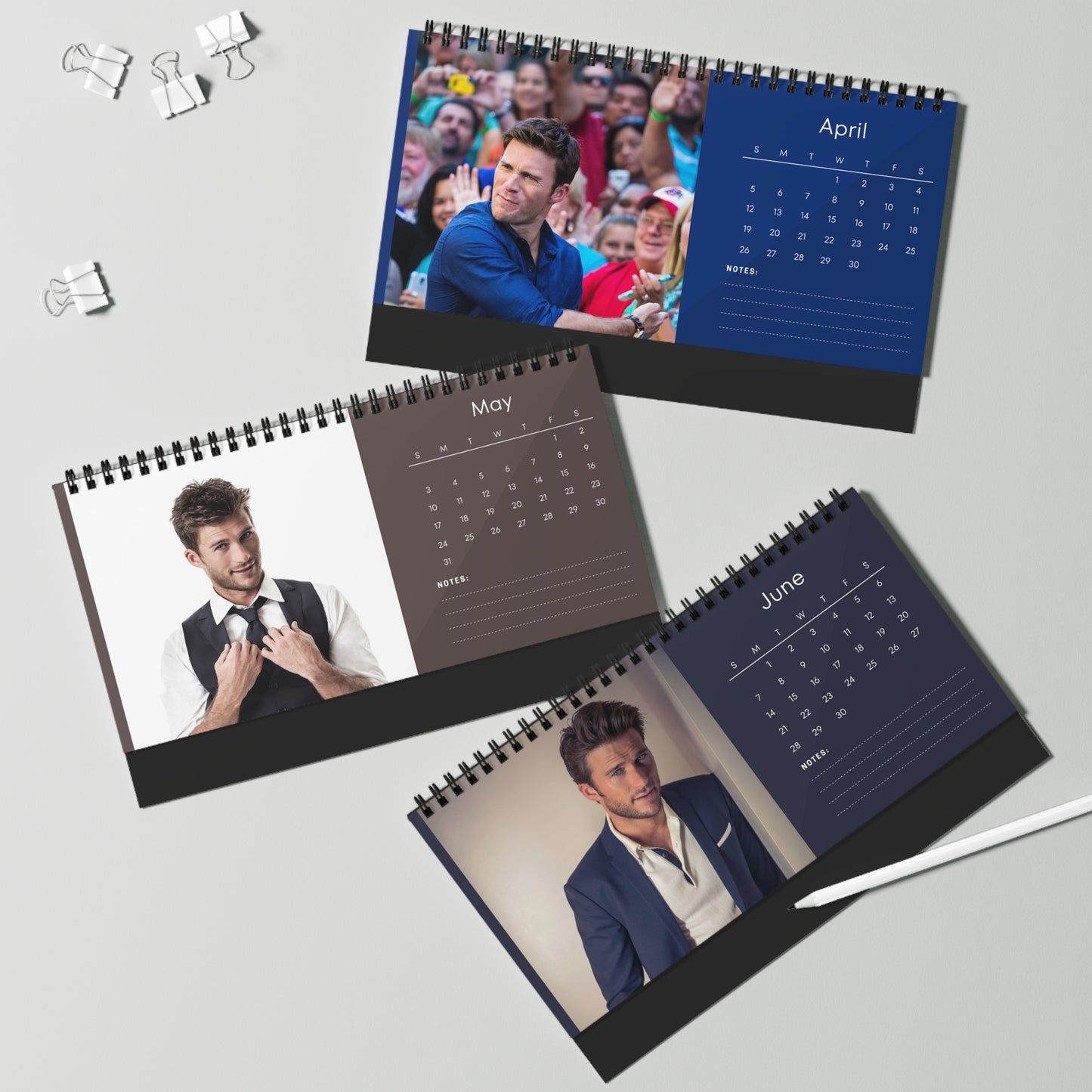 Scott Eastwood 2026 Desk Calendar | Celebrity Spiral Bound Photo Calendar | Fan Collectible Gift | Stylish Desk & Office Décor