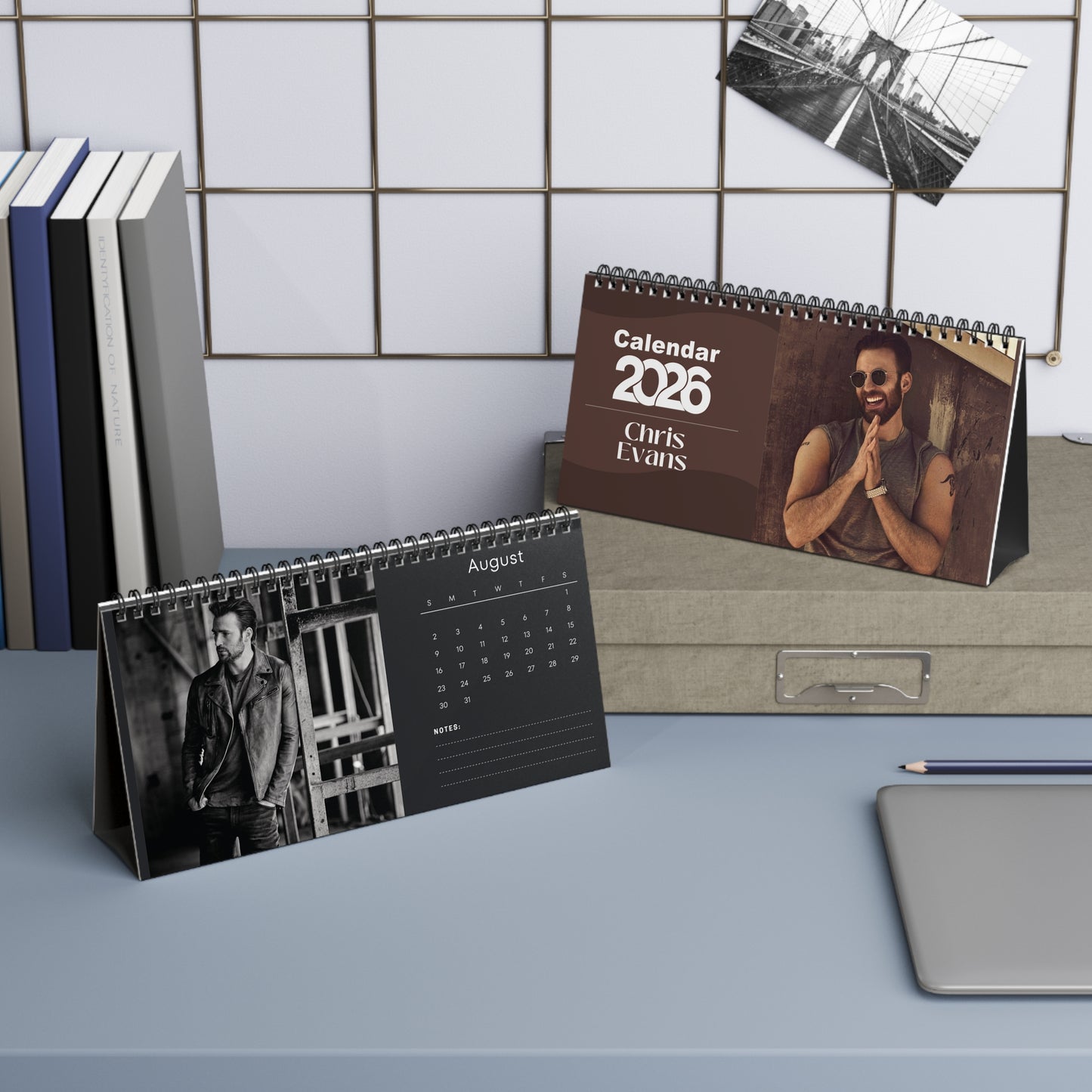 Chris Evans 2026 Desk Calendar | Premium Spiral Bound Celebrity Photo Calendar | Collectible Fan Gift | Stylish Desk & Office Décor